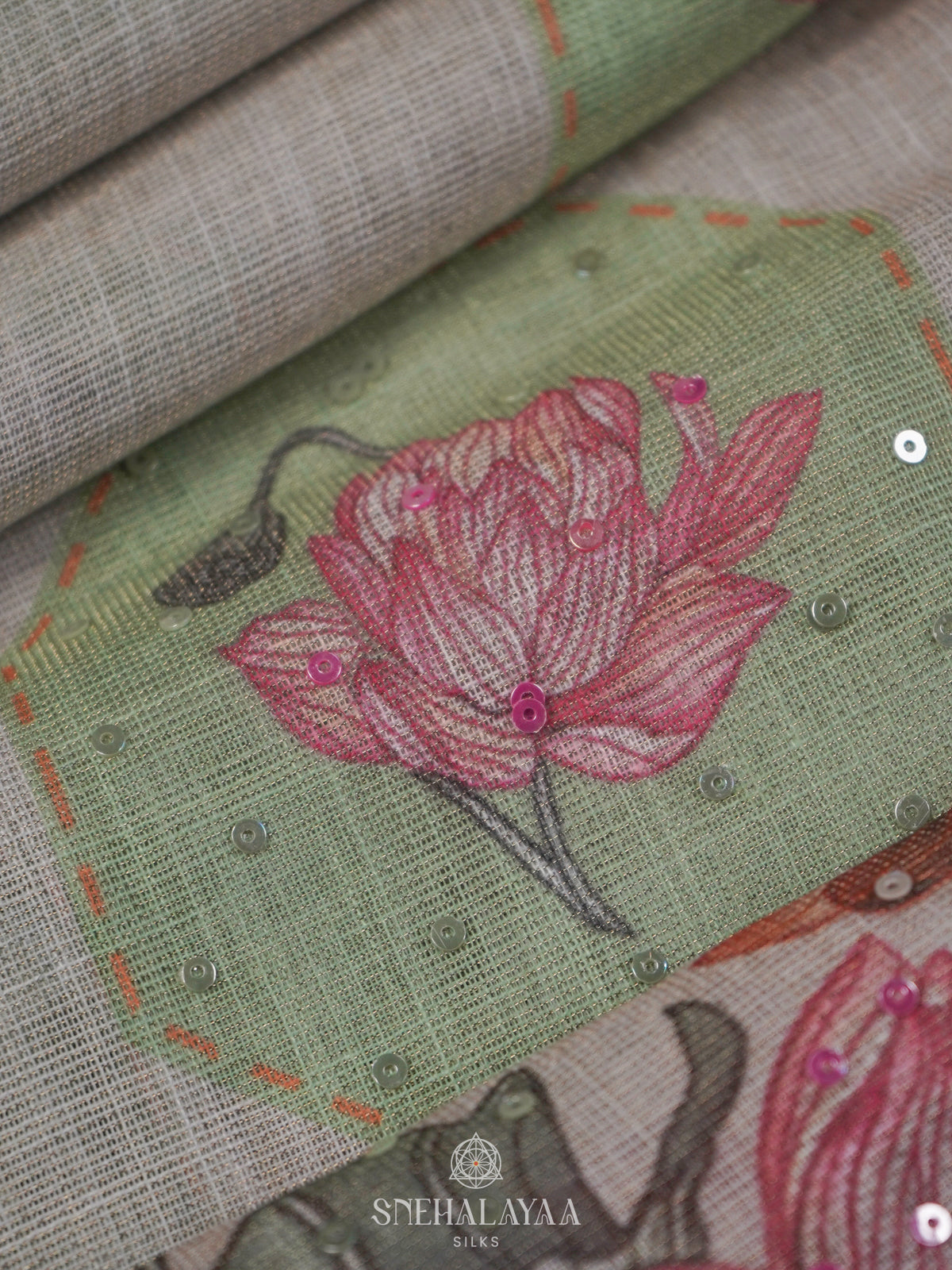 Off White Linen Embroidery Saree