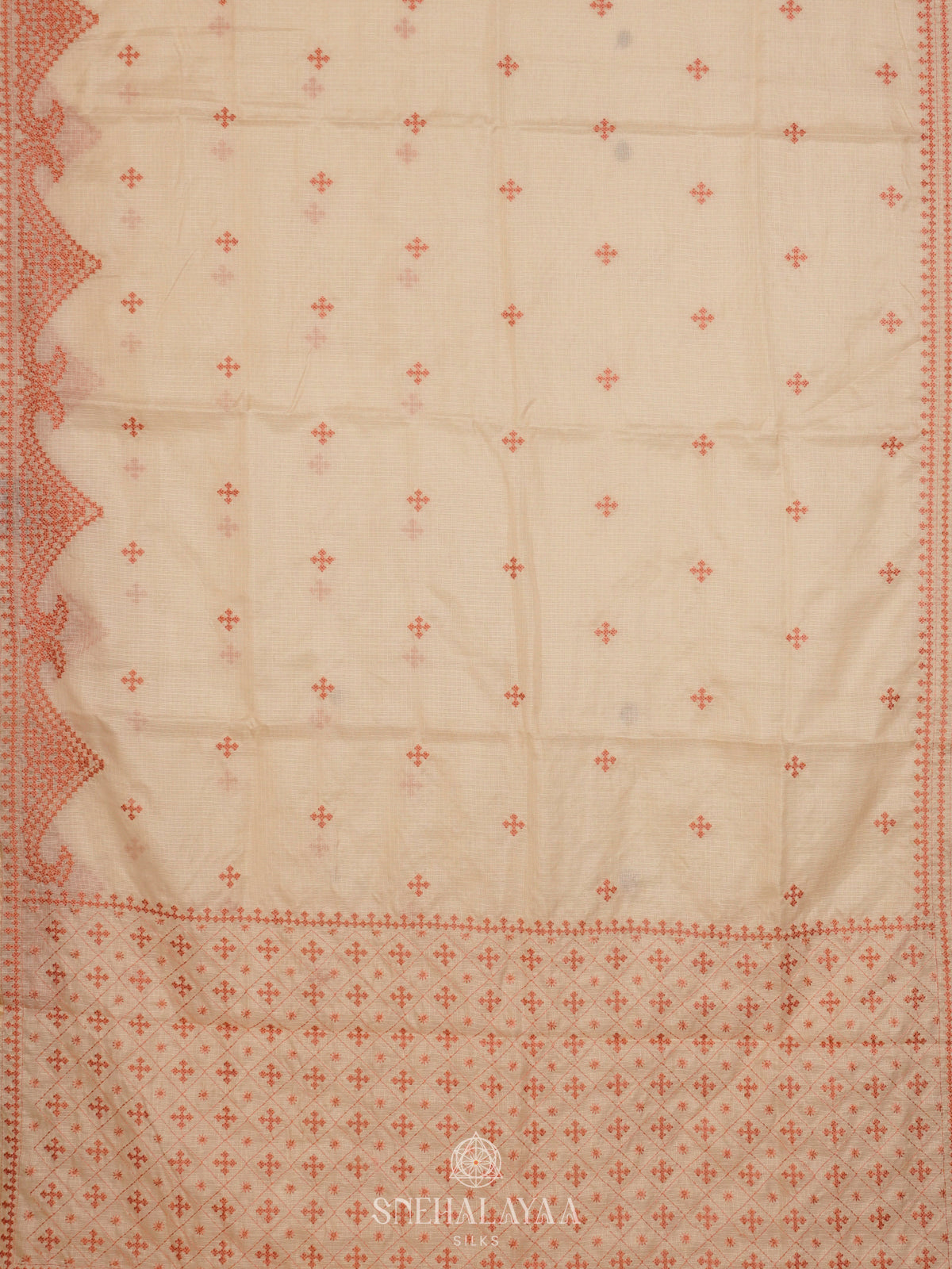 Cream Kota Embroidery with Pink Border