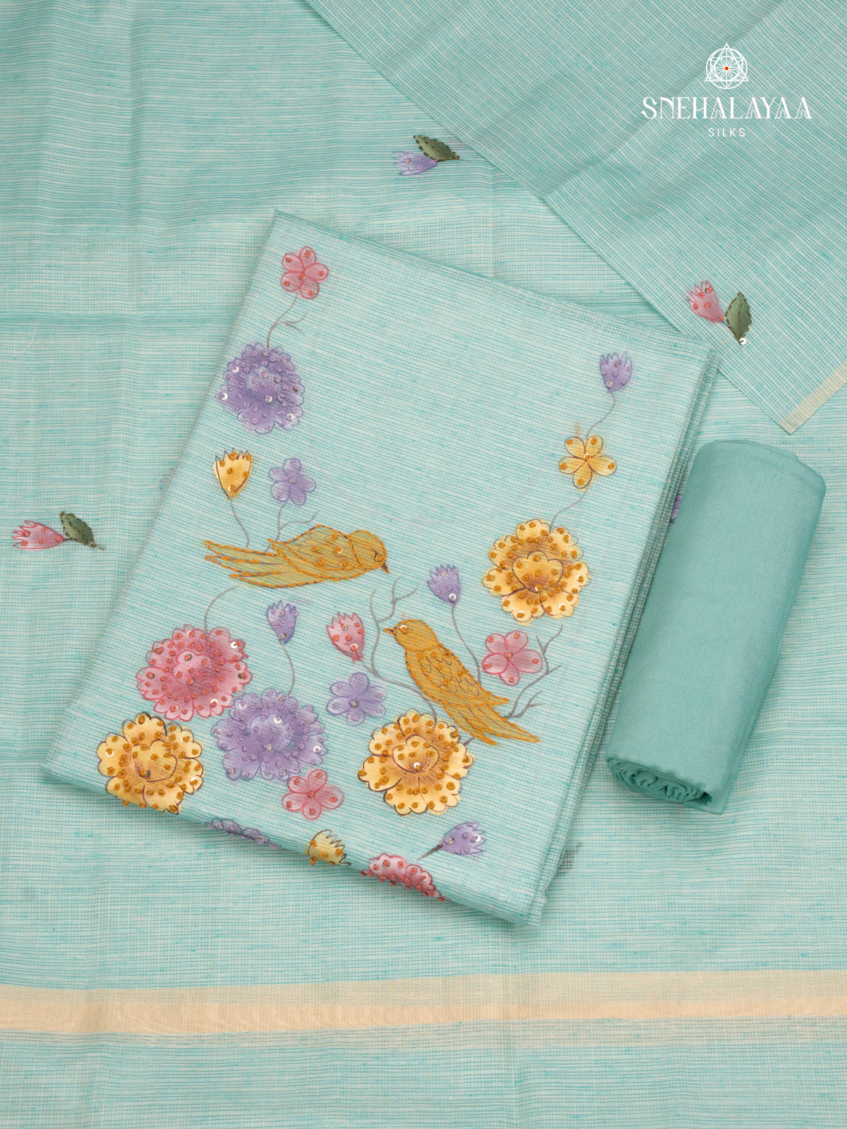 Blue Kota Cotton 3-Piece Salwar Suit Material