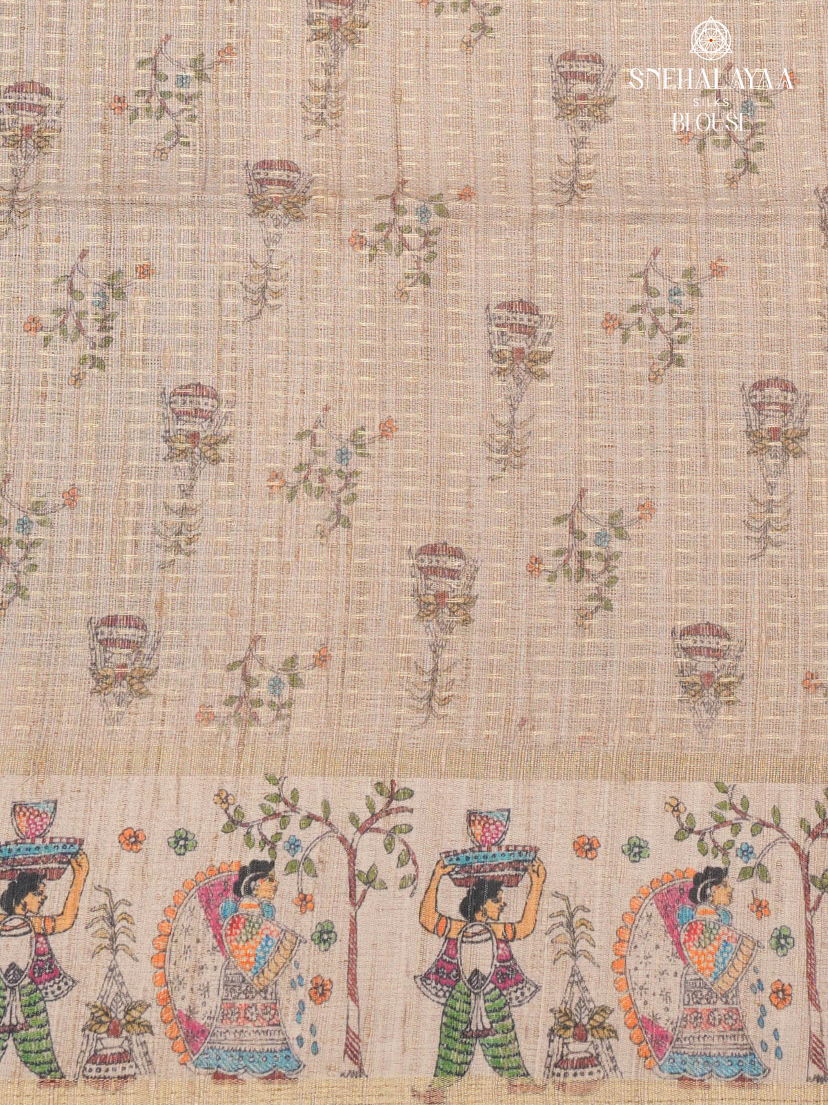 Black Floral Printed Tussar Saree