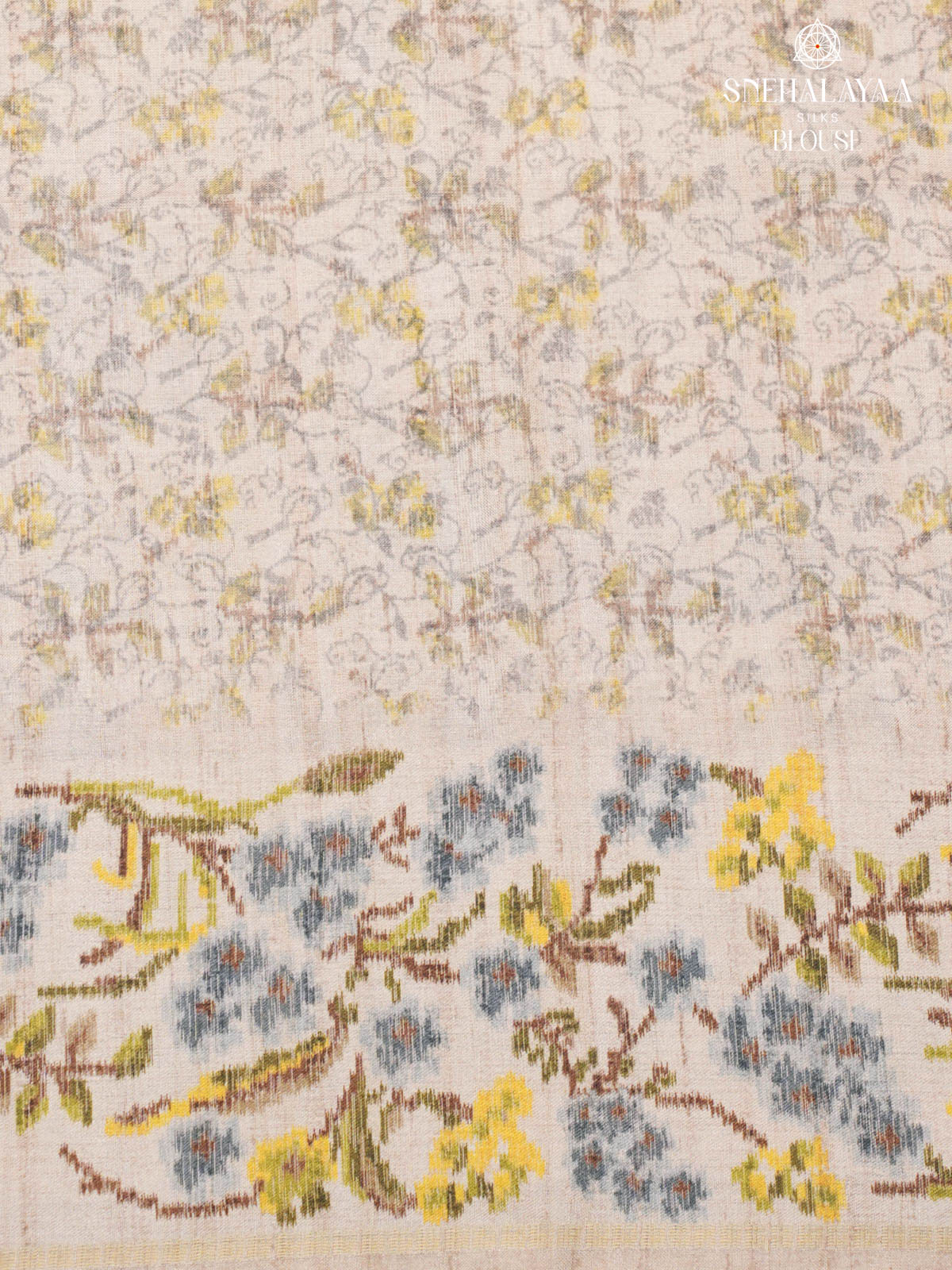 Grey Floral Printed Tussar Saree