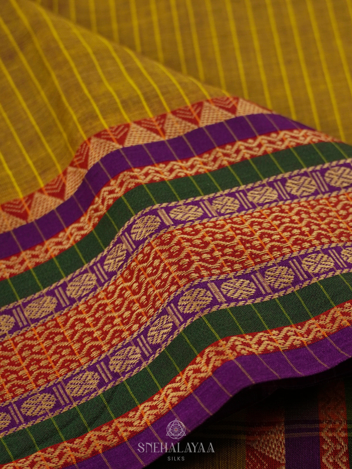 Olive Green Narayanpet Cotton Saree without Blouse