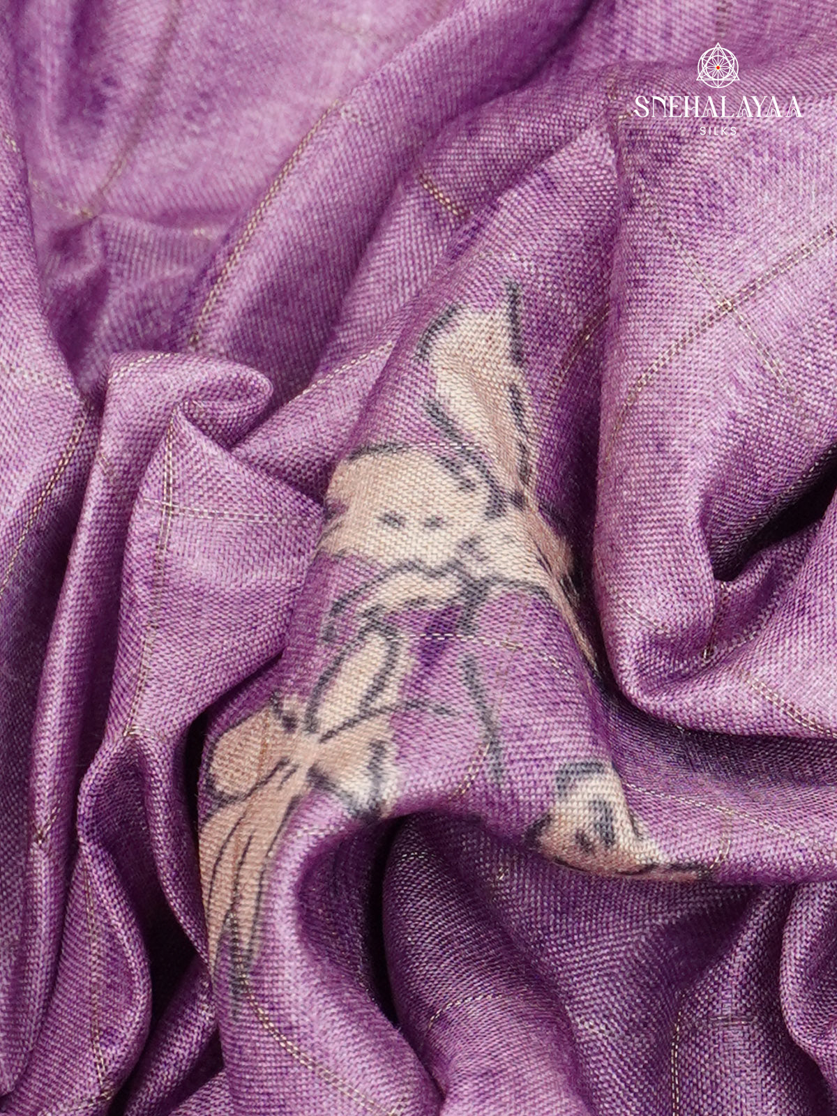 Purple Floral Printed Tussar Saree