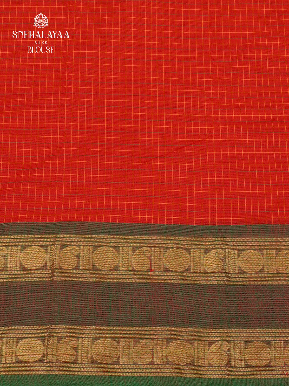 Rust Orange Checked Chettinad Cotton Saree