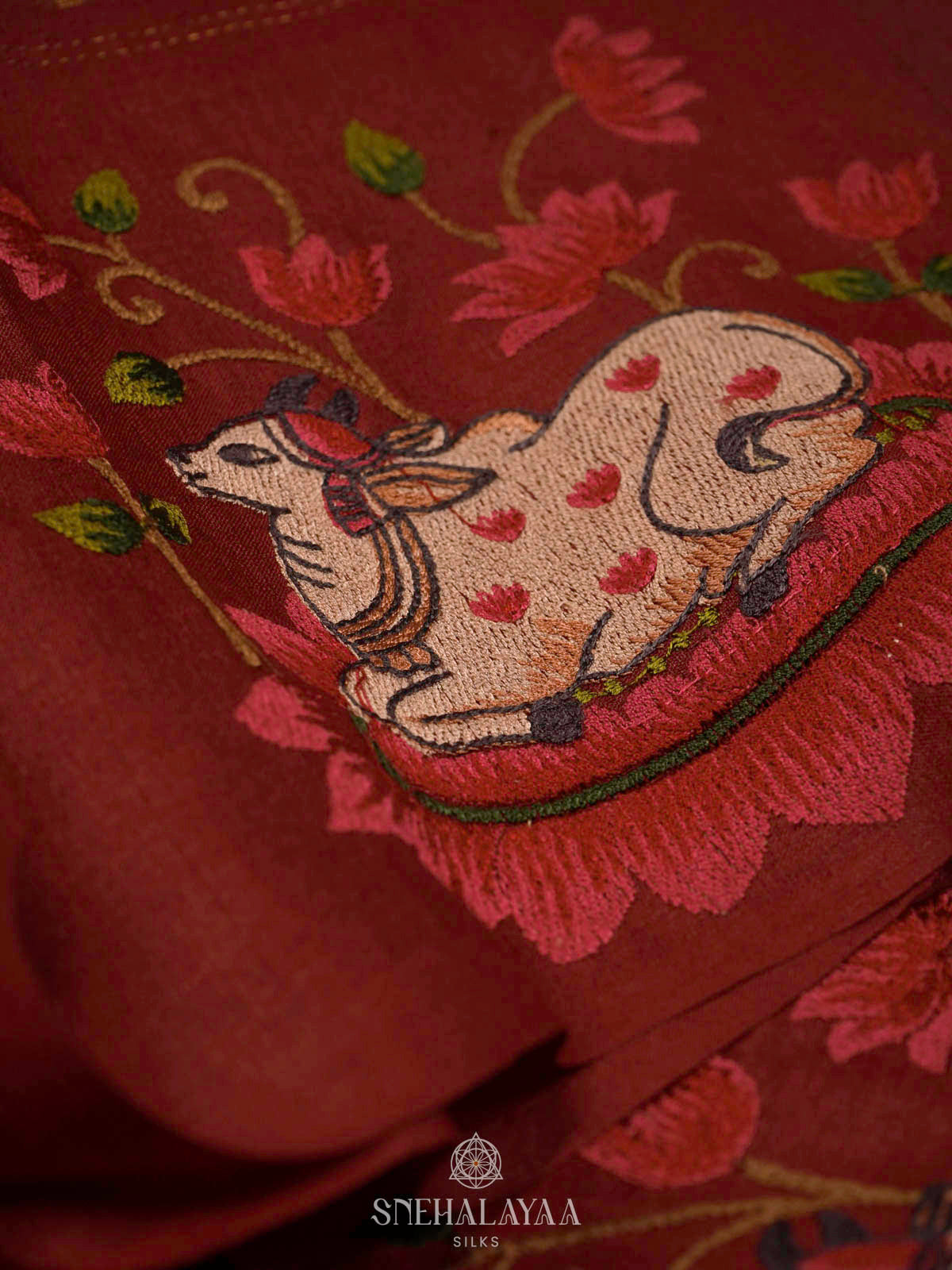 Maroon Tussar Embroidery Saree