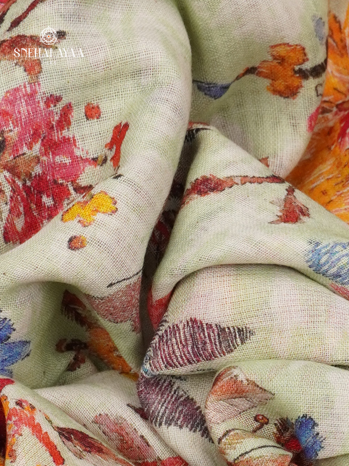 Beige Printed Linen Cotton Saree