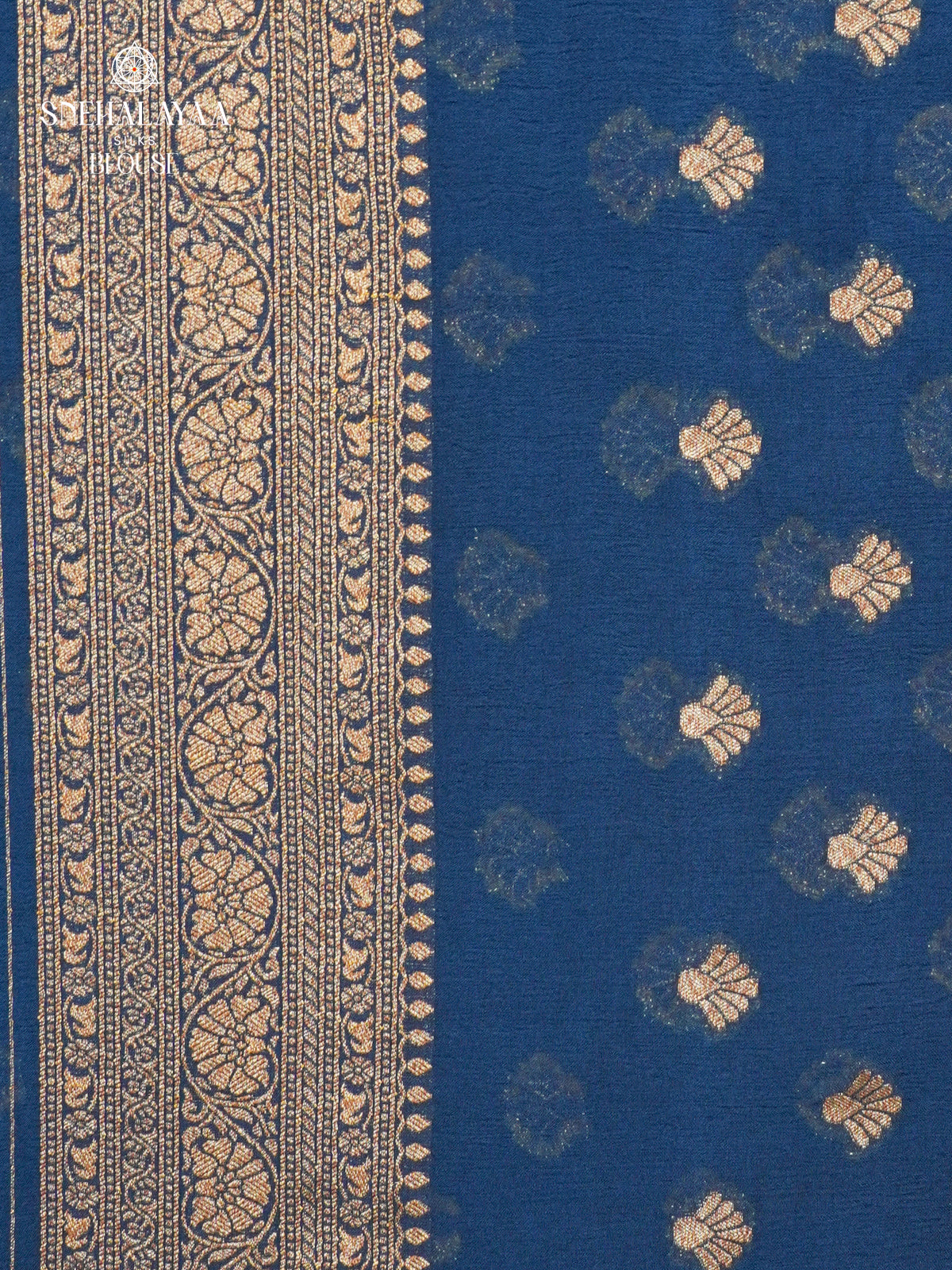 Navy Blue Banaras Crepe Silk Saree