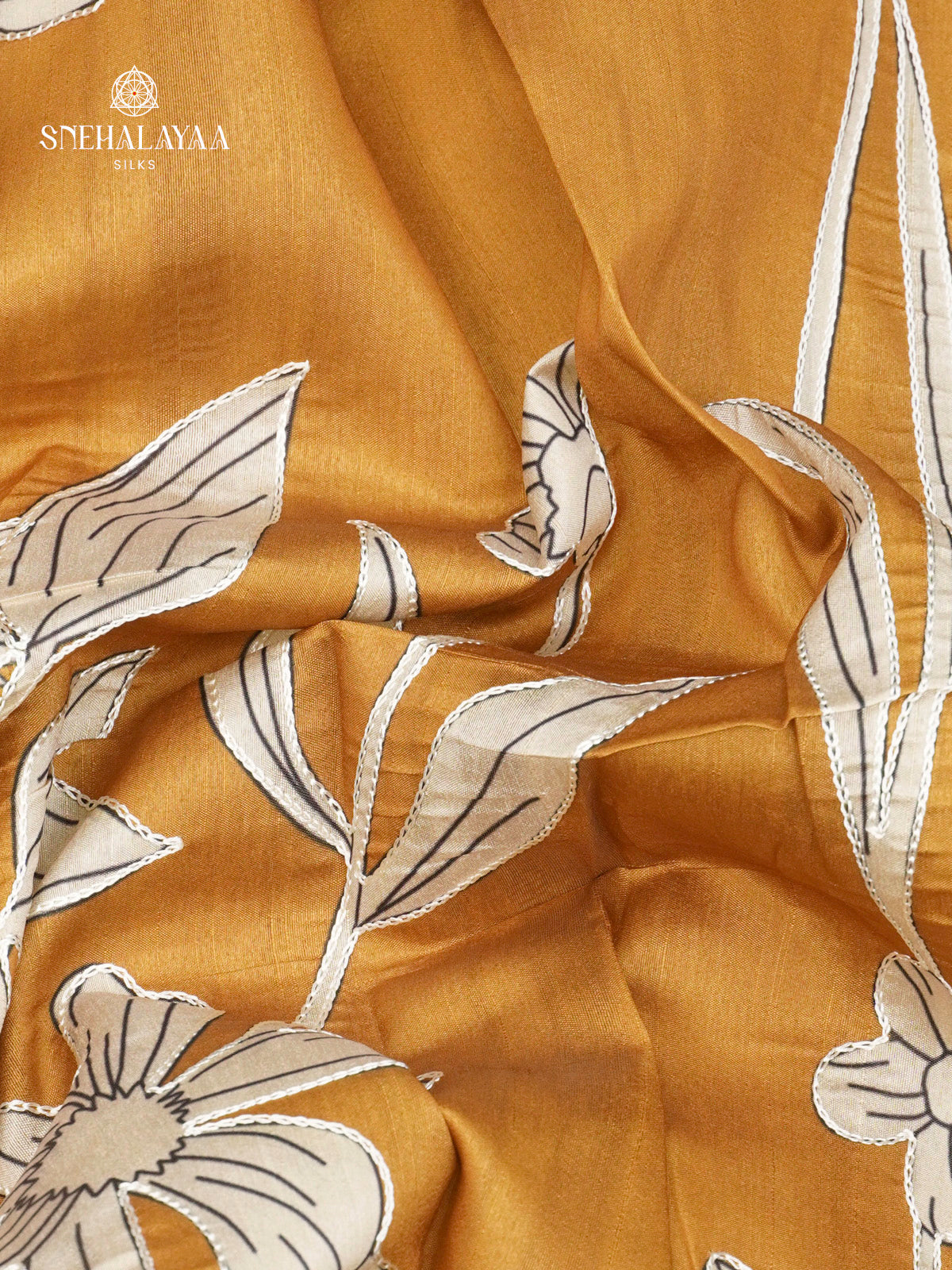 Mustard Raw Silk Embroidery Saree