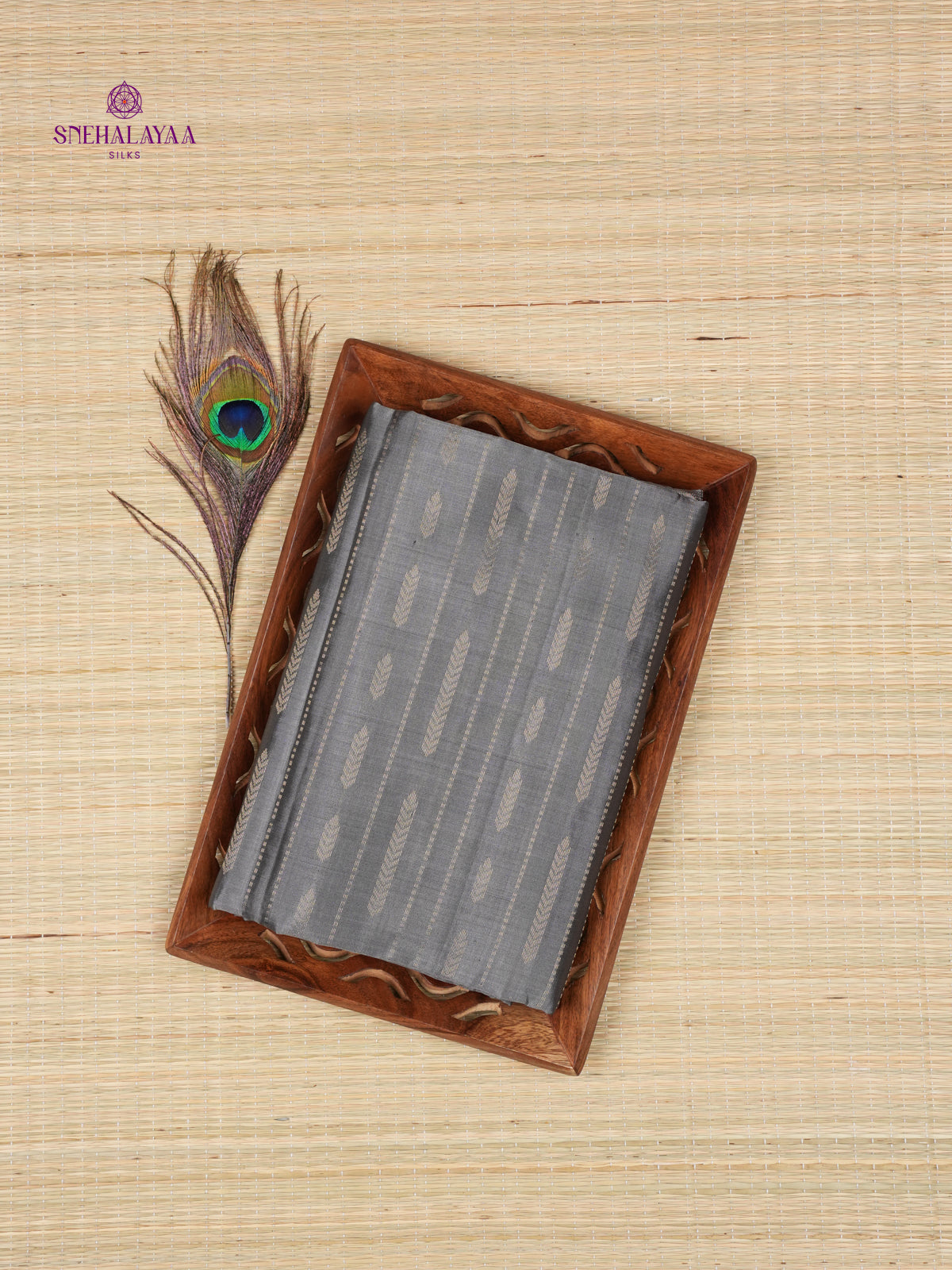 Grey Borderless Kanjivaram Soft Silk Saree