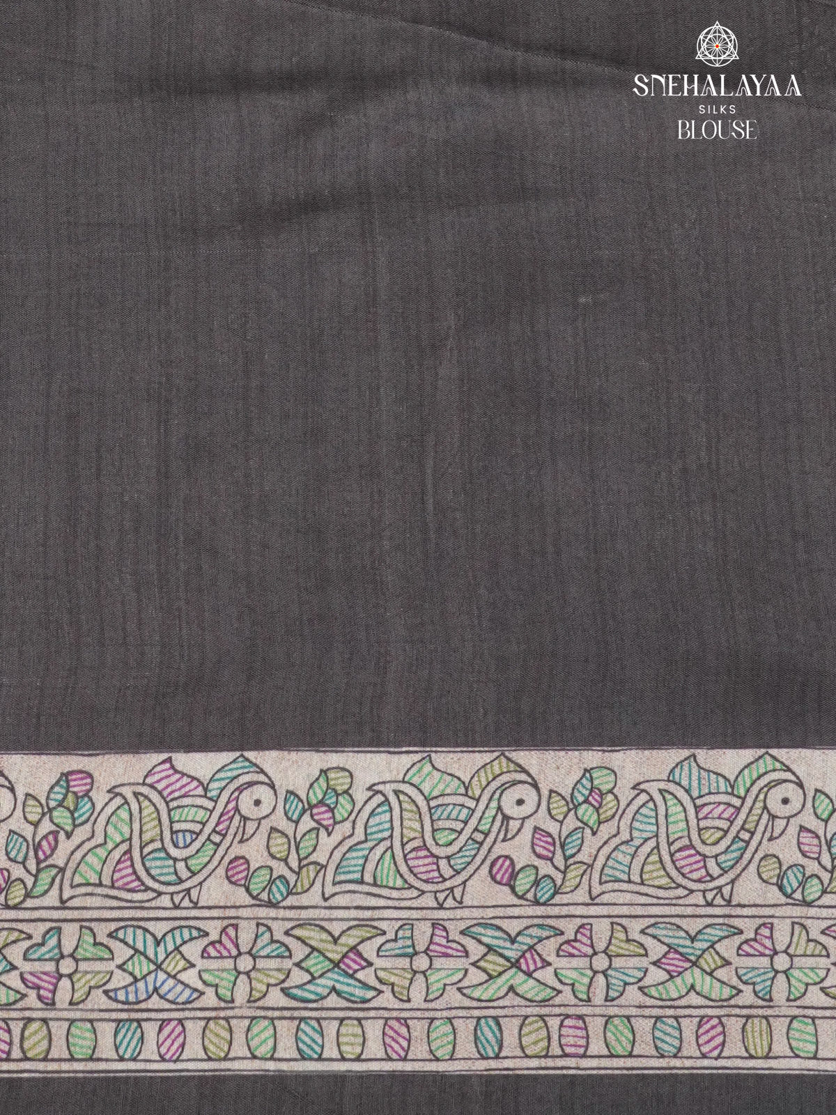 Beige With Black Border Madhubani Saree