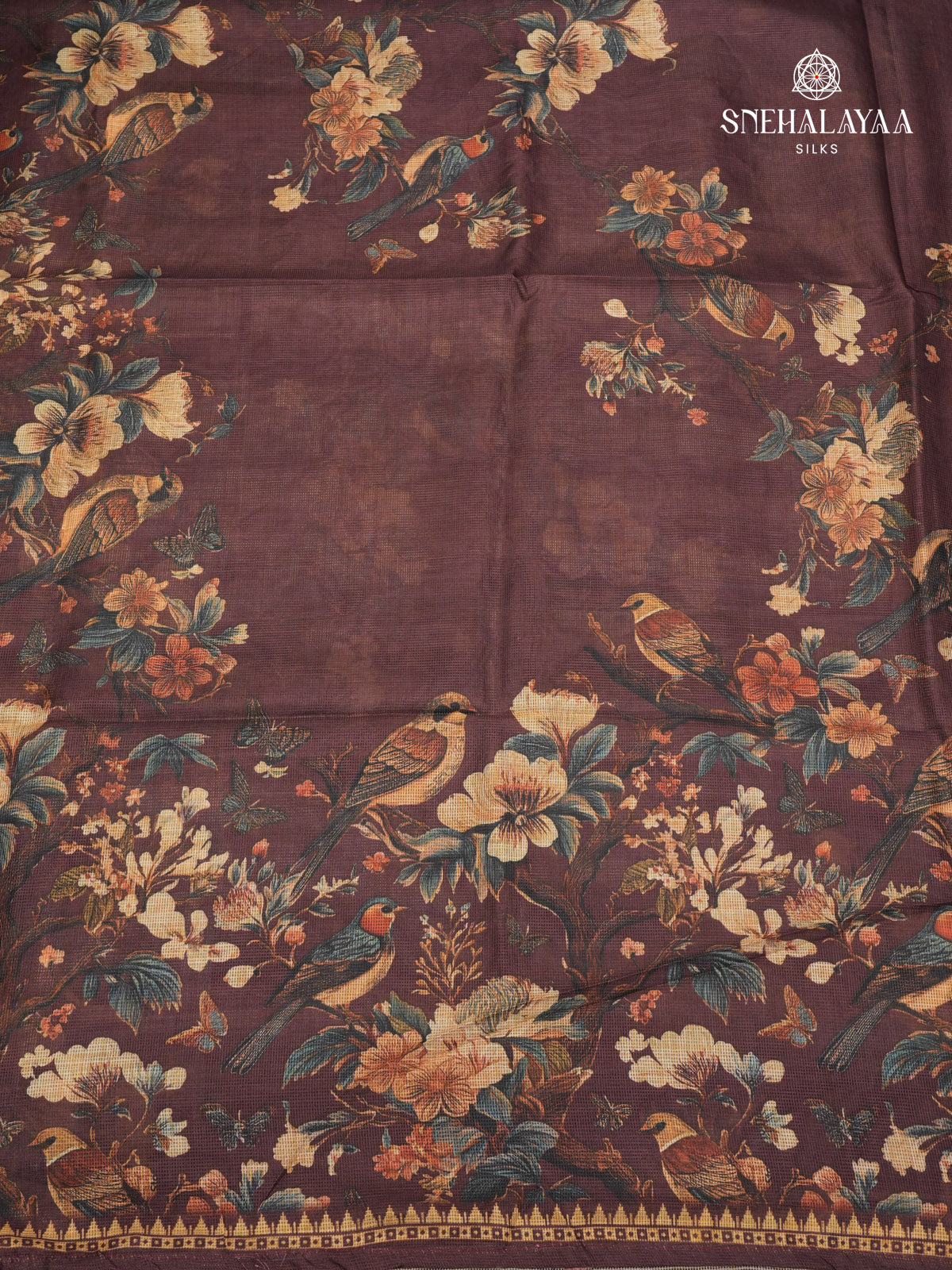 Brown Printed Kota Saree