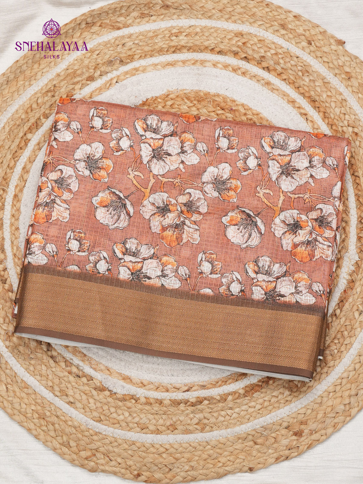 Brown Printed Kota Saree