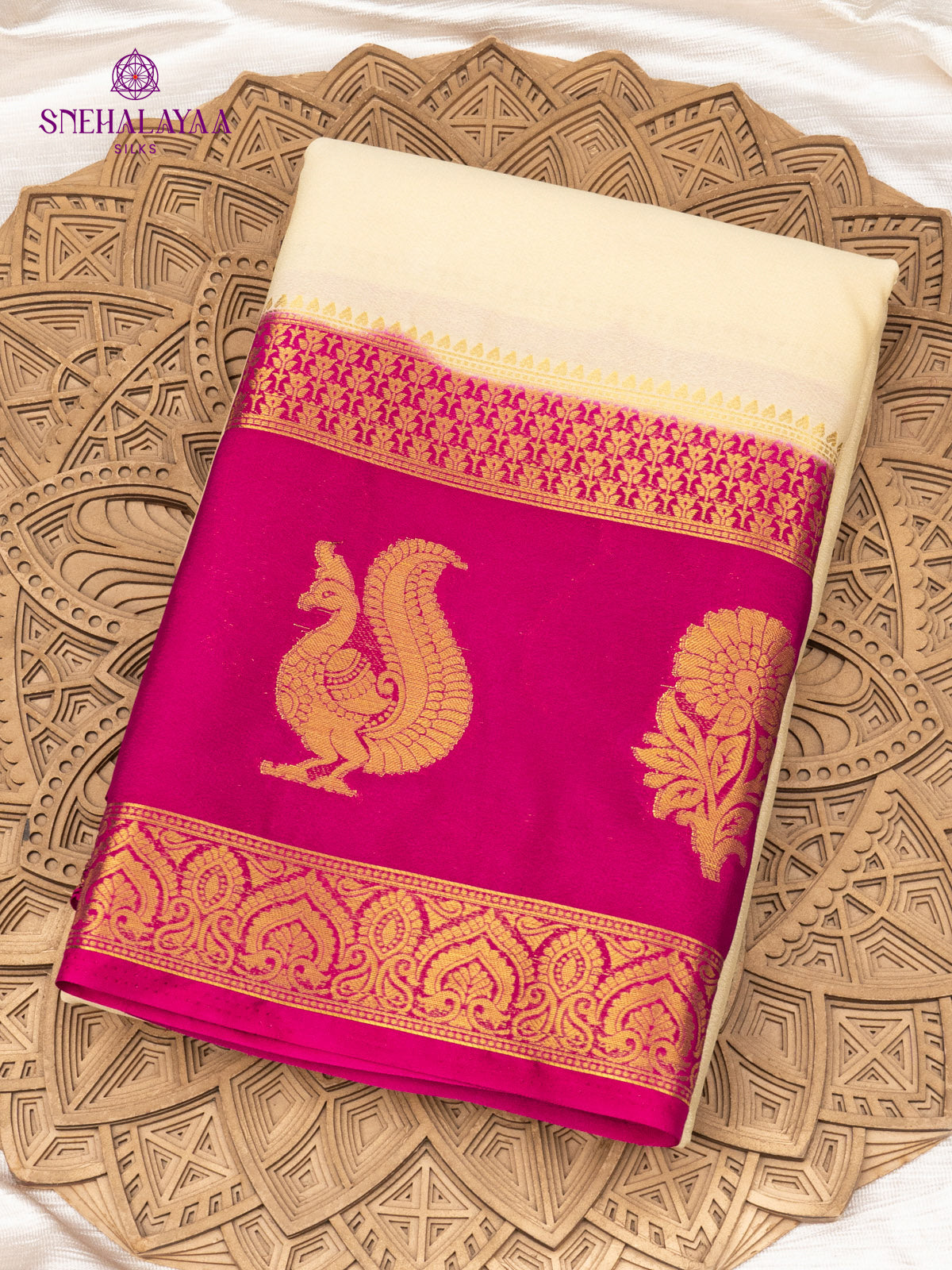 Cream Mysore Silk Saree