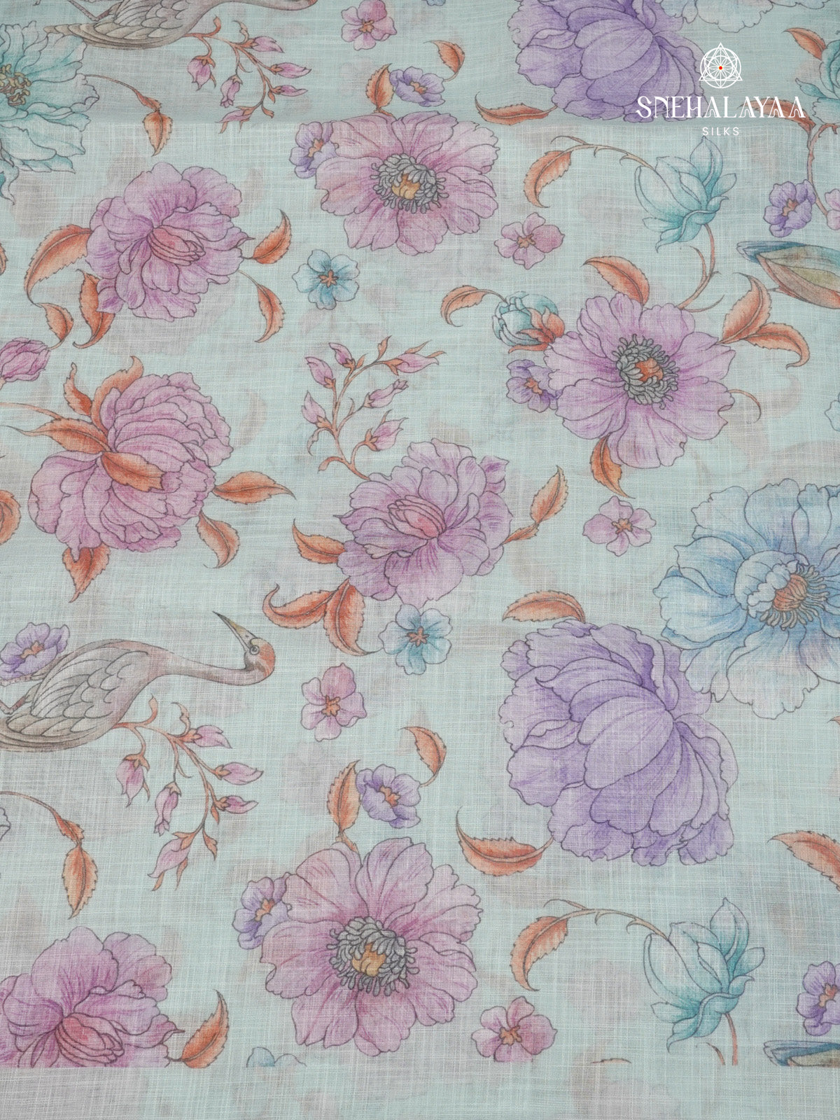 Pastel Blue Printed Linen Saree