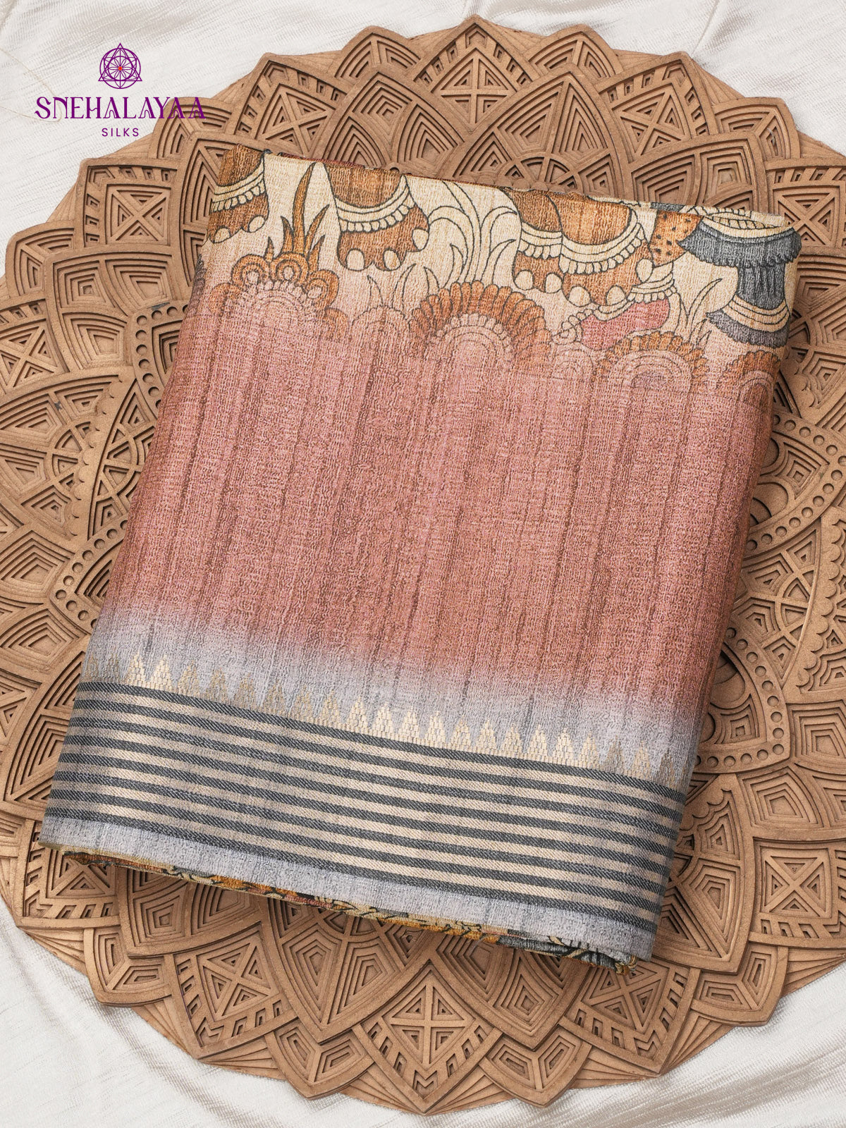 Beige With Brown Border Kalamkari Tussar Saree