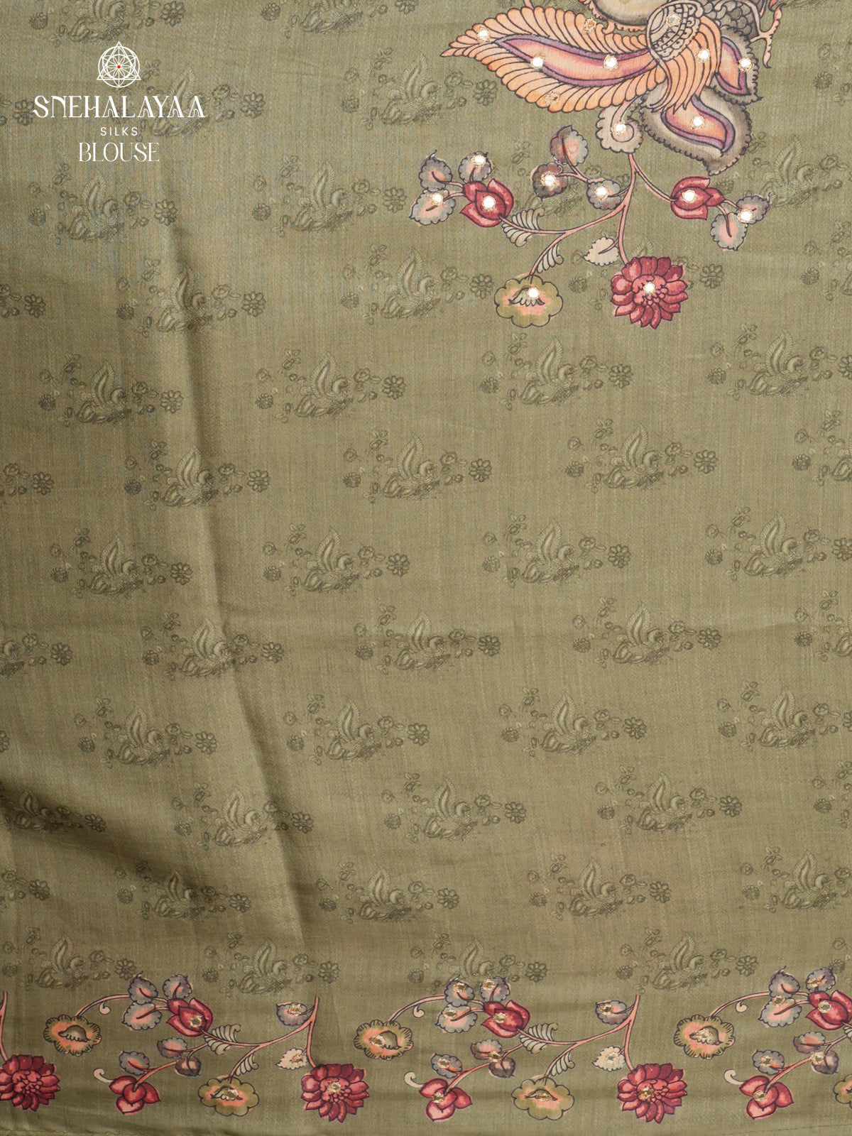 Olive Green Tussar Embroidery Saree