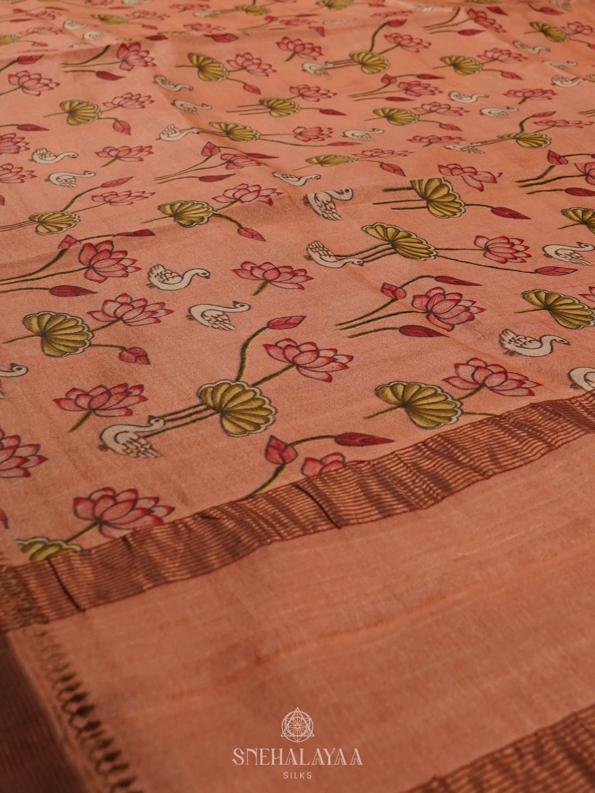 Peach Tussar Saree