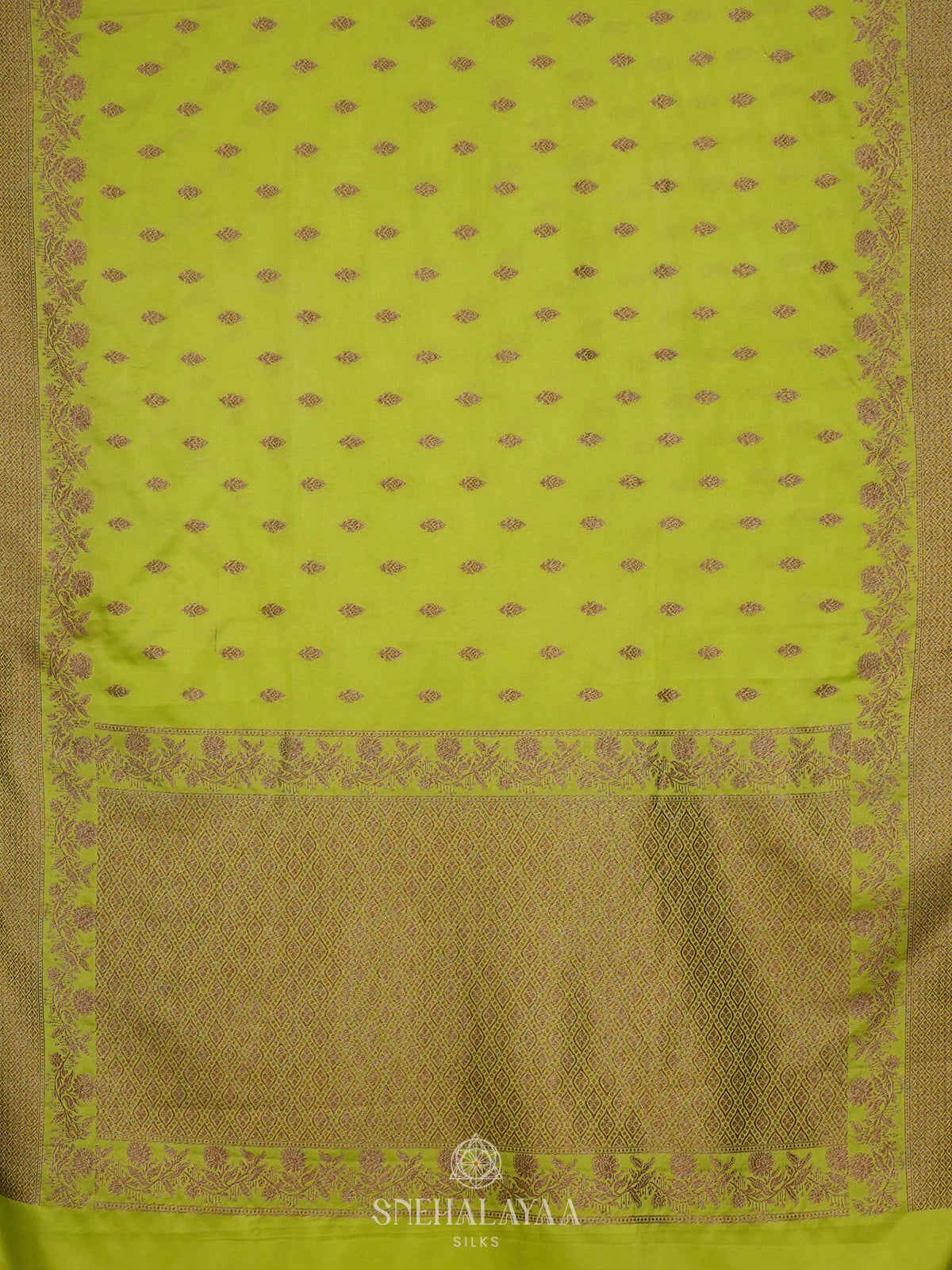 Lime Green Satin Banaras Saree