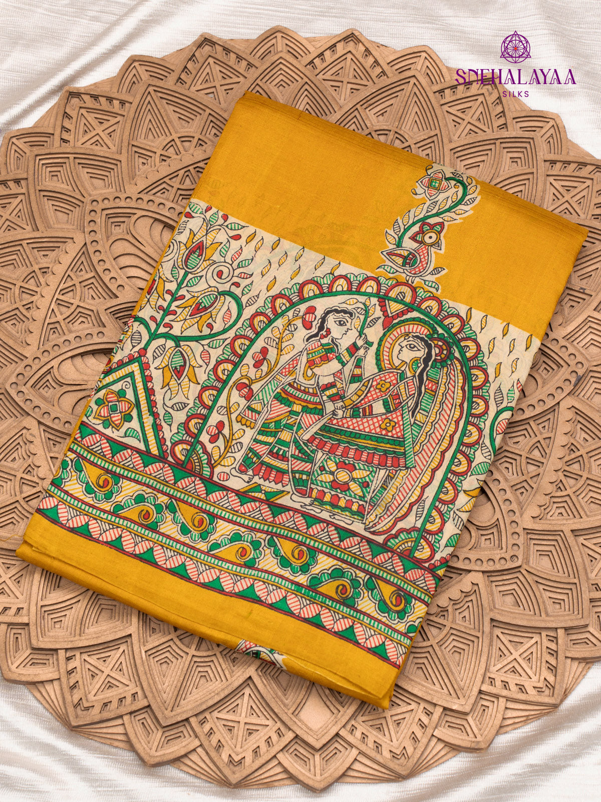 Yellow Printed Tussar Saree