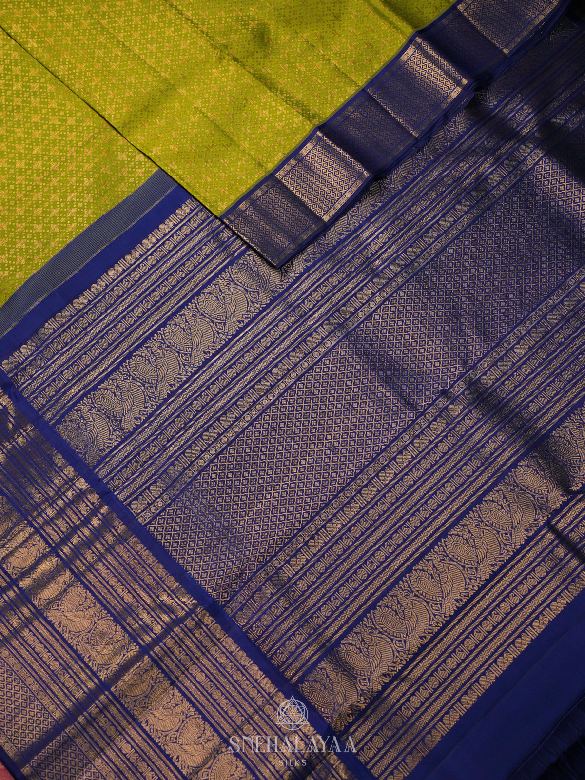 Lime Green Kanjivaram Silk Saree