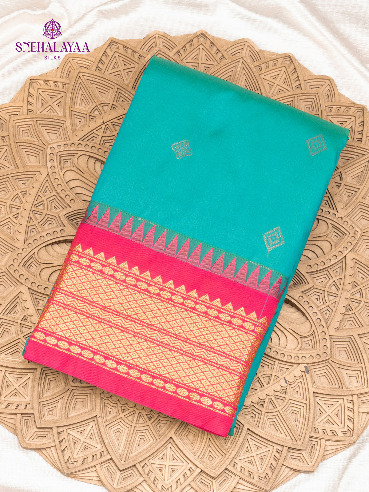 Teal Blue Gadwal Silk Saree