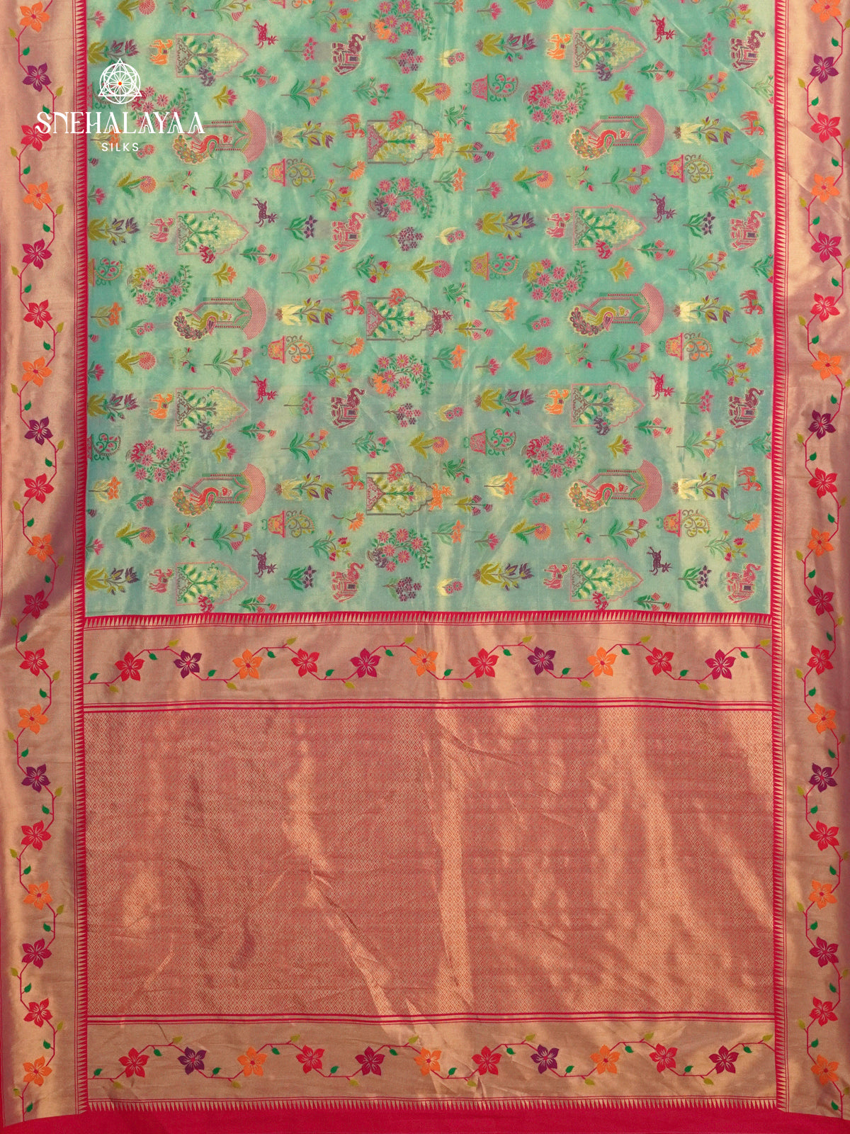 Teal Blue Tissue Paithani Saree