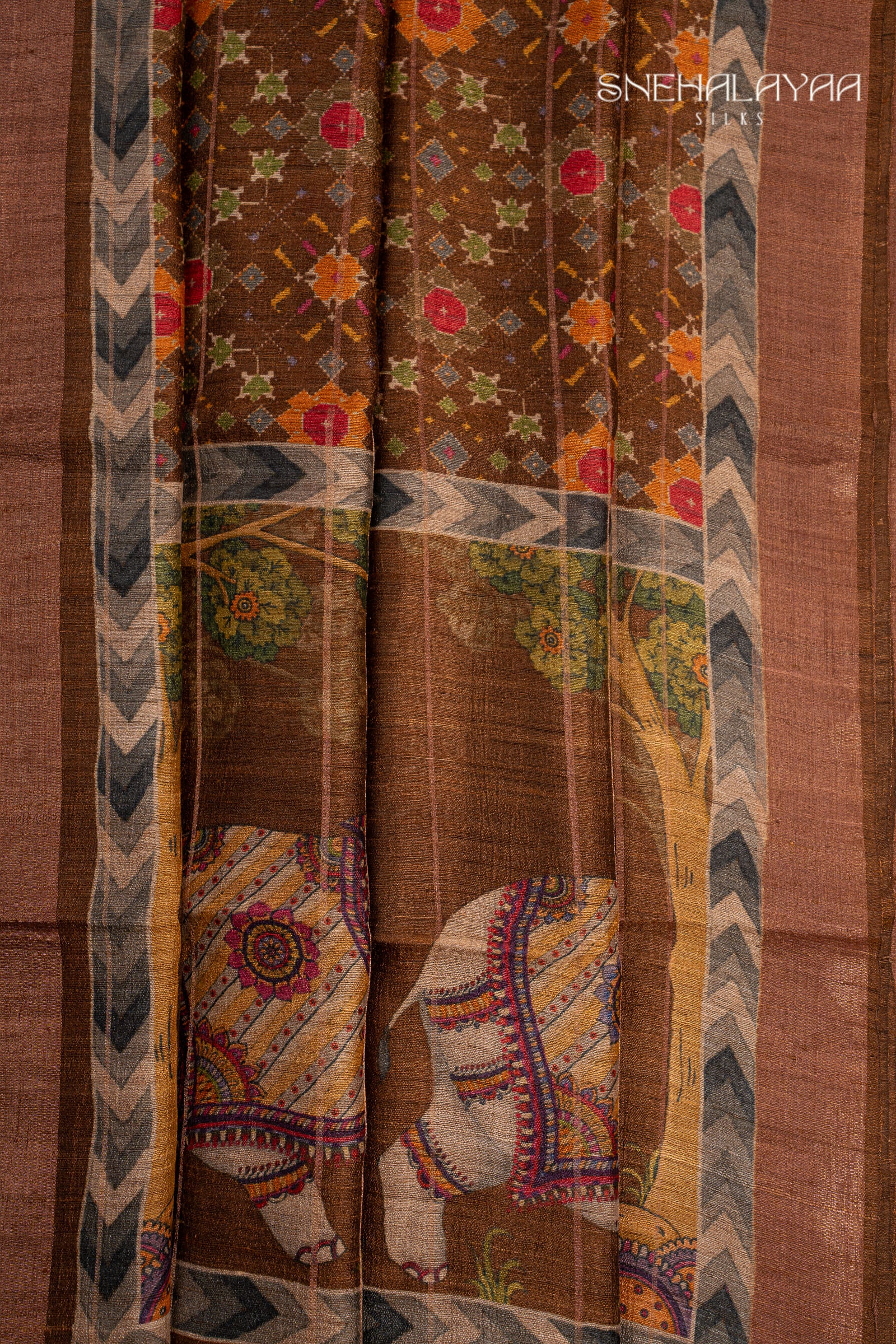 Tawny Brown Tussar Saree