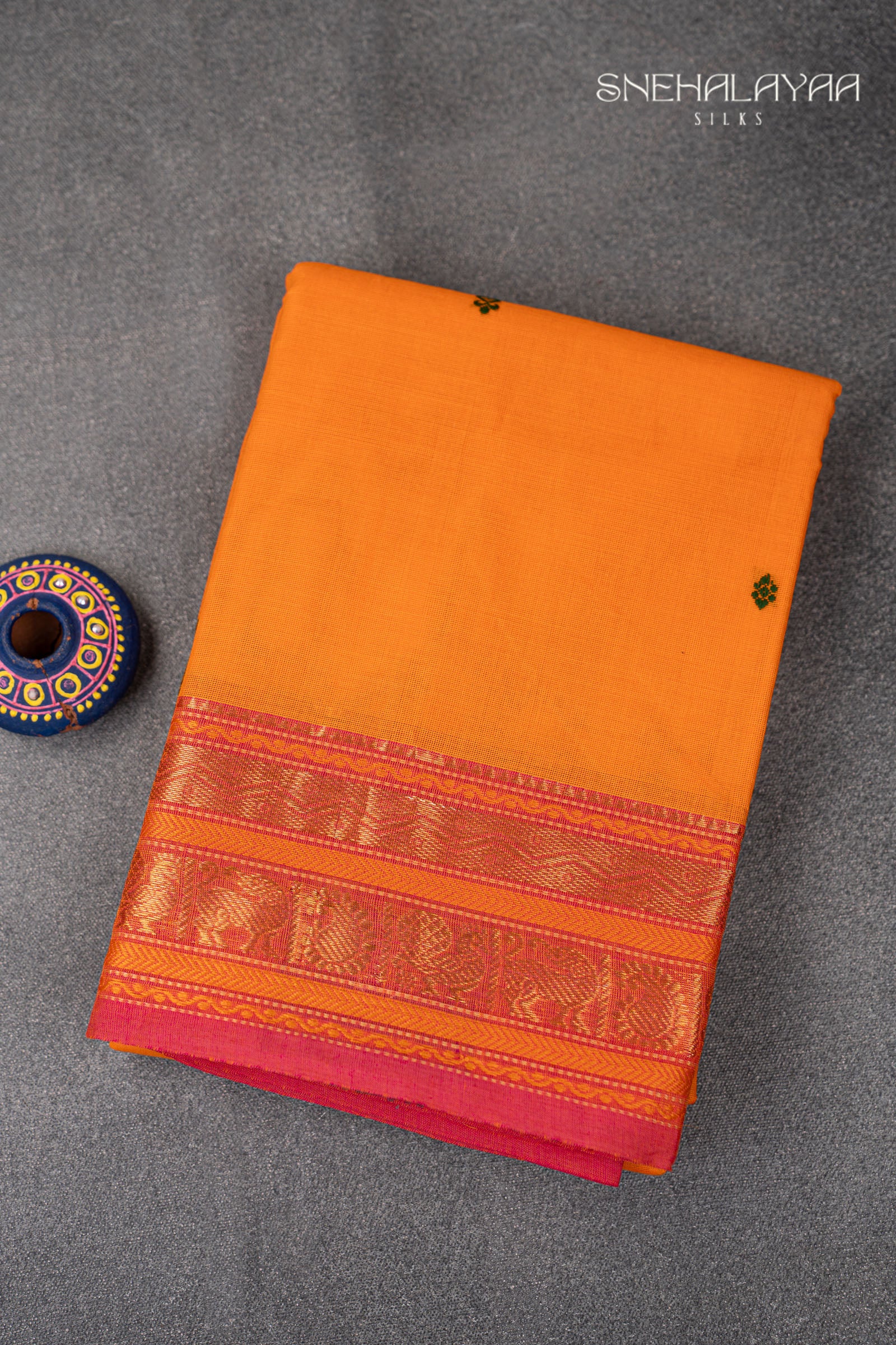 Tangerine Orange Kanchi Cotton Saree