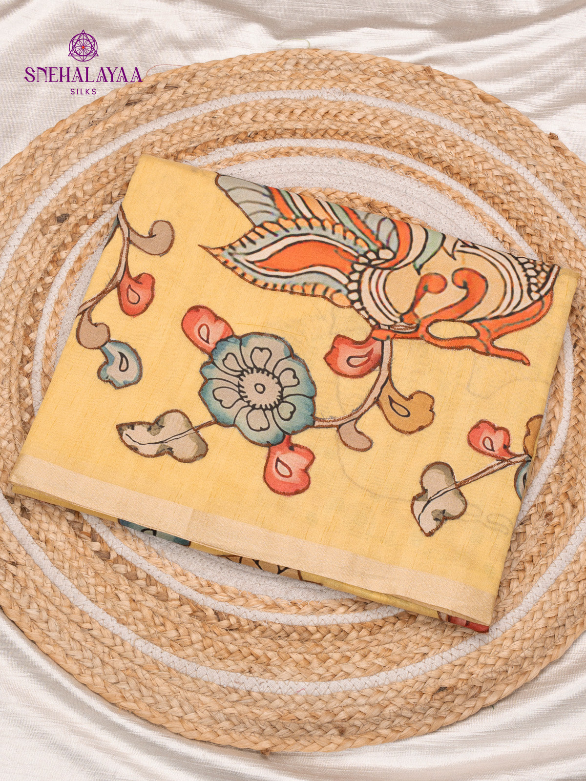 Yellow Raw Silk Saree Embroidery