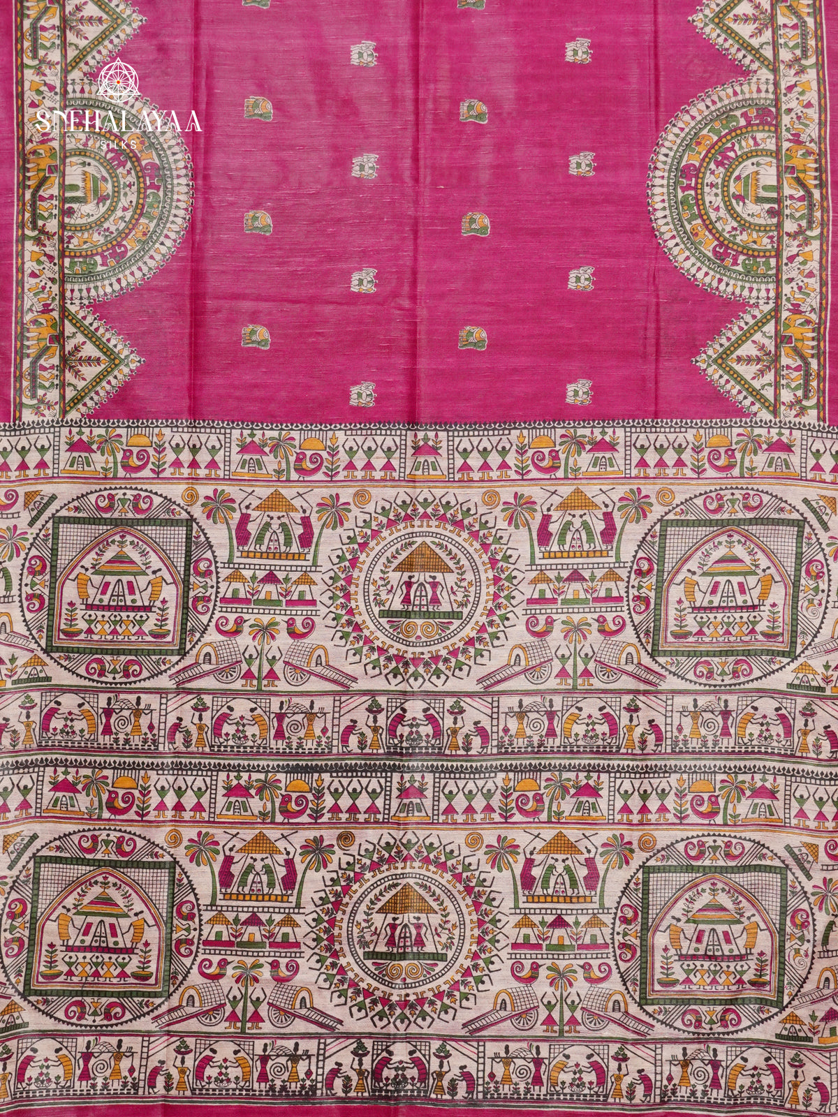Rani Pink Madhubani Printed Saree