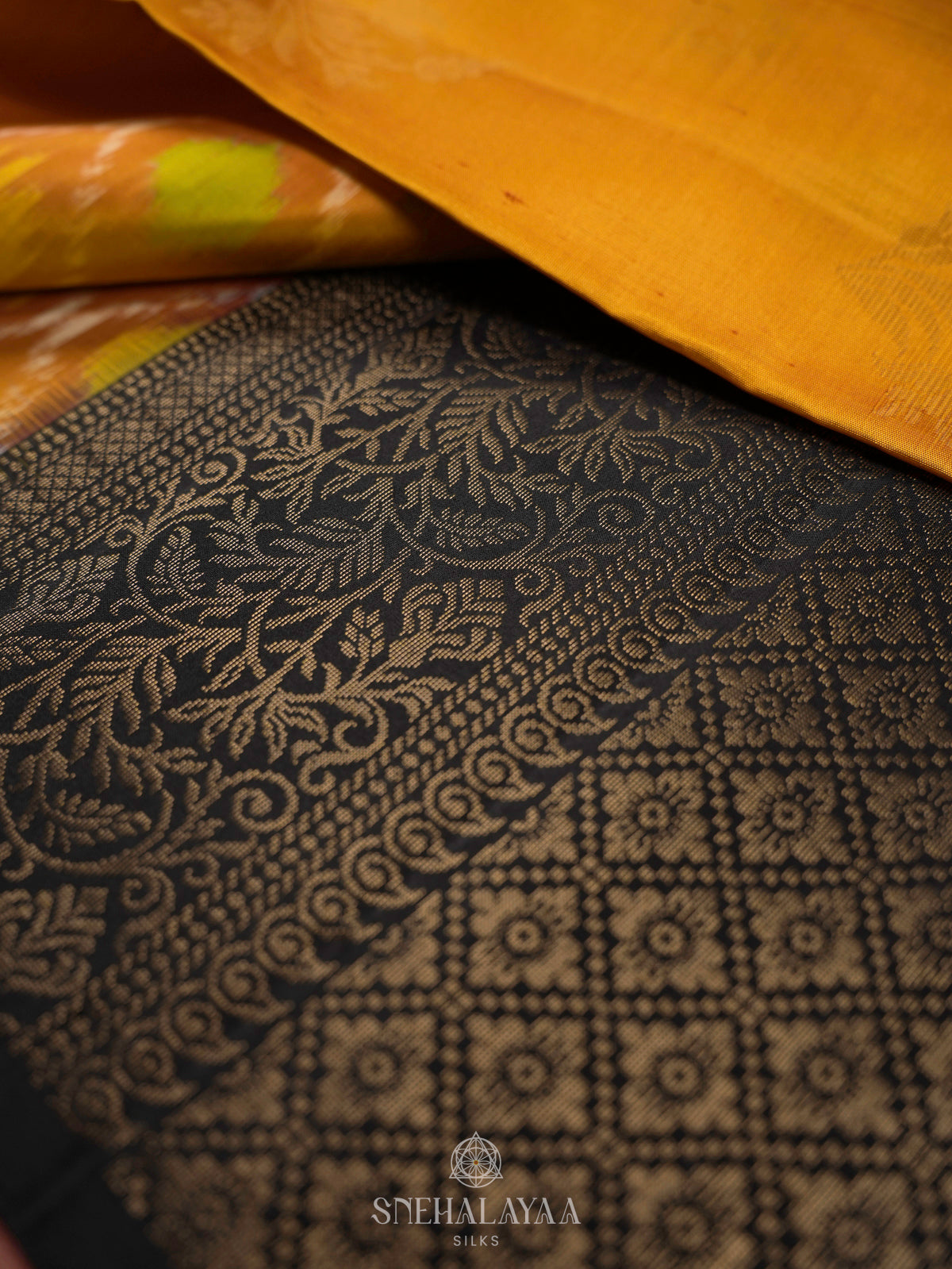 Mustard Ikat Soft Silk Saree