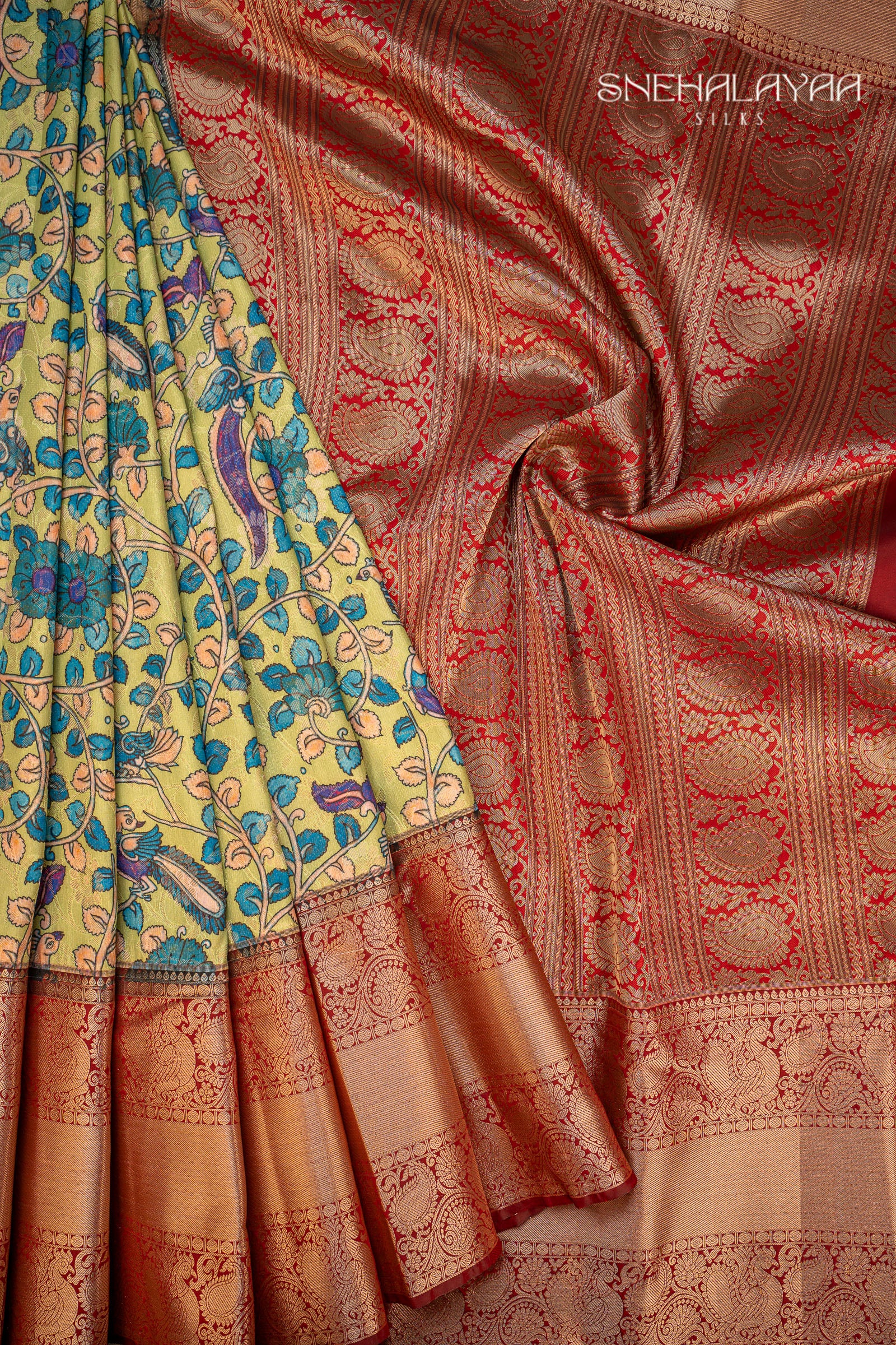 Pear Green Semi Kalamkari Silk Saree