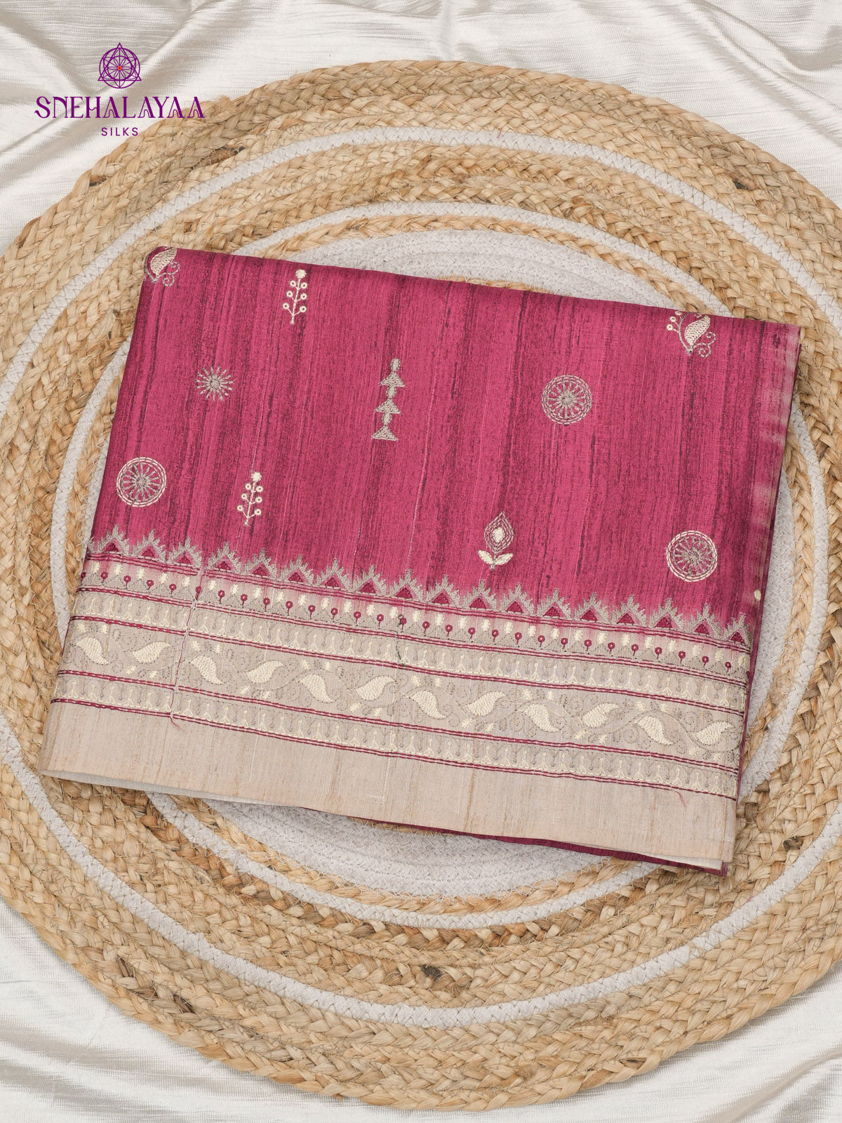 Pastel Pink Tussar Embroidery Saree