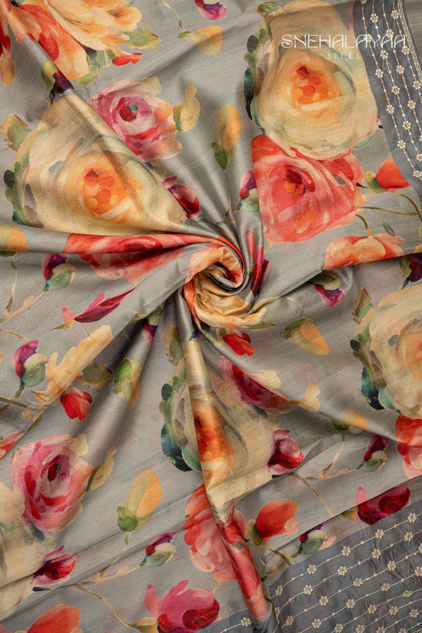 Cloud Grey Raw Silk Saree