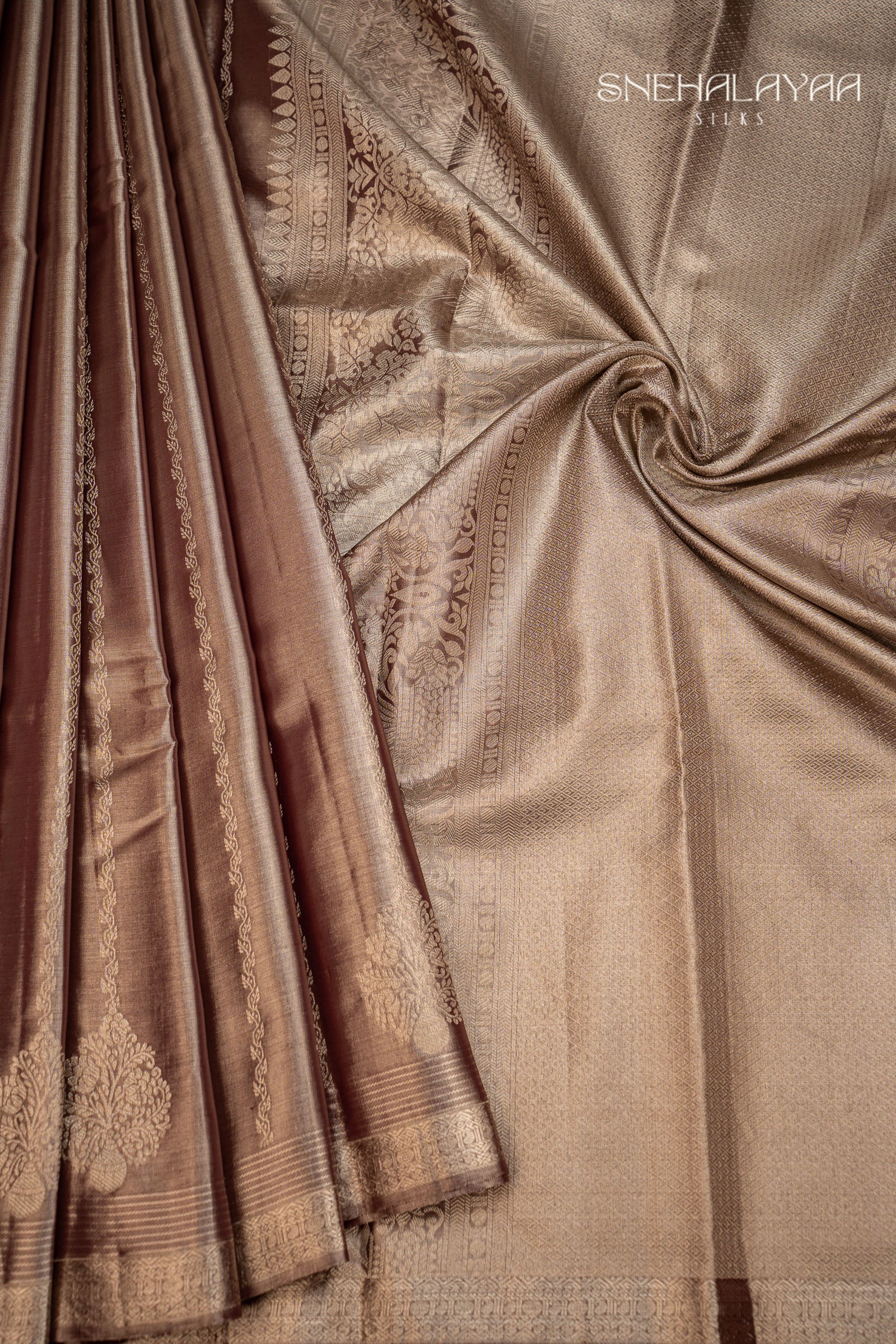 Metallic Brown Kancheevaram Silk Saree