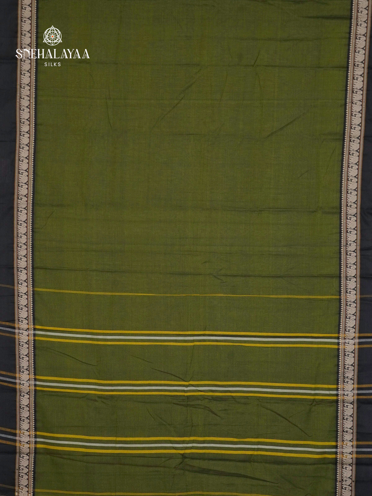 Olive Green Narayanpet Cotton Saree without Blouse