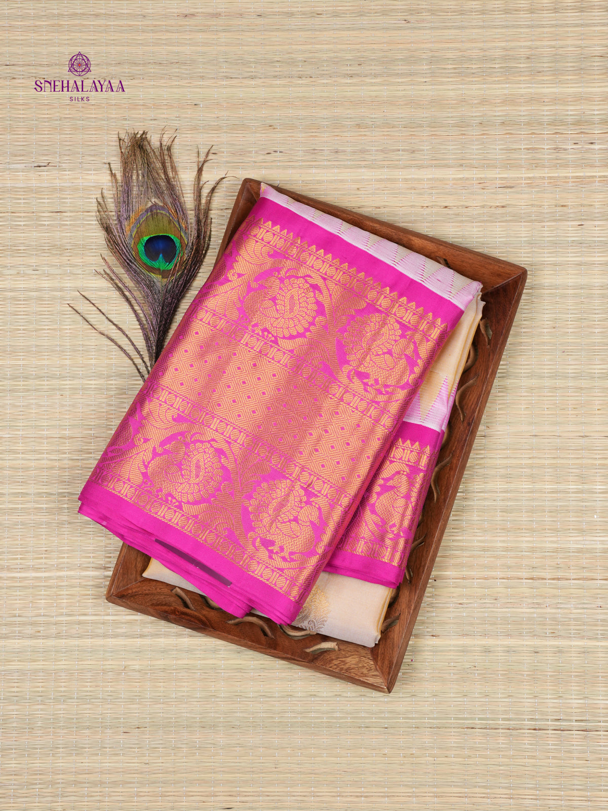 Cream Gadwal Silk Saree