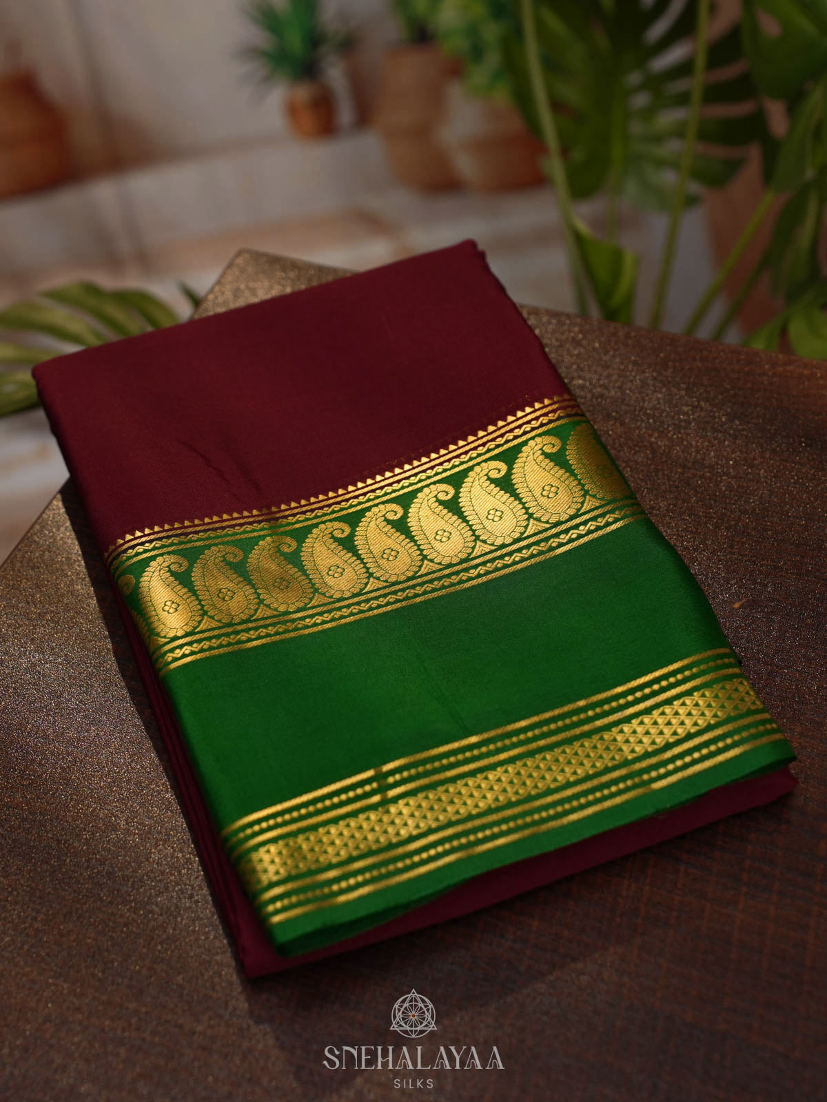 Wine Red Mysore Silk Saree