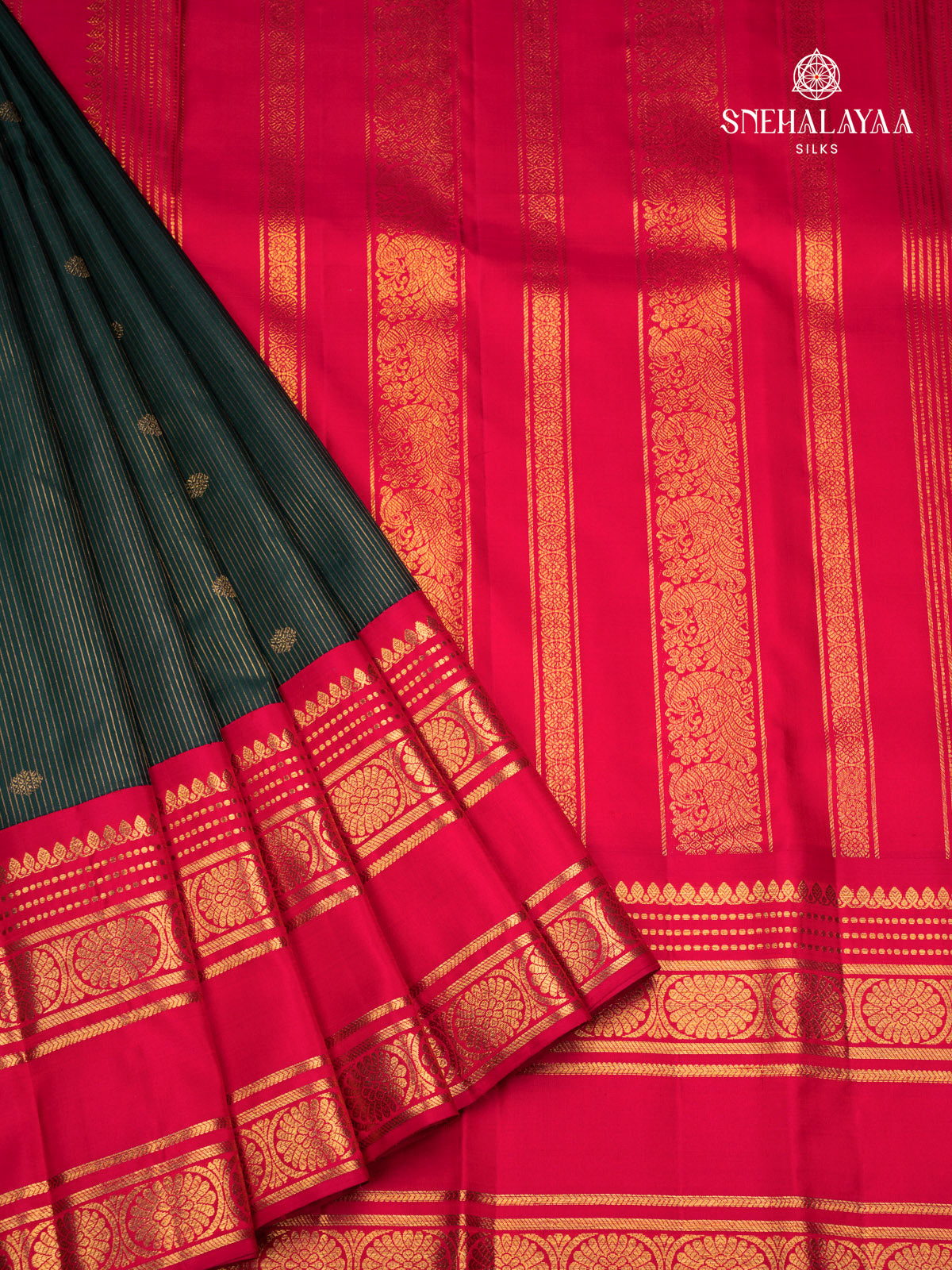 Bottle Green Korvai Kanjivaram Silk Saree