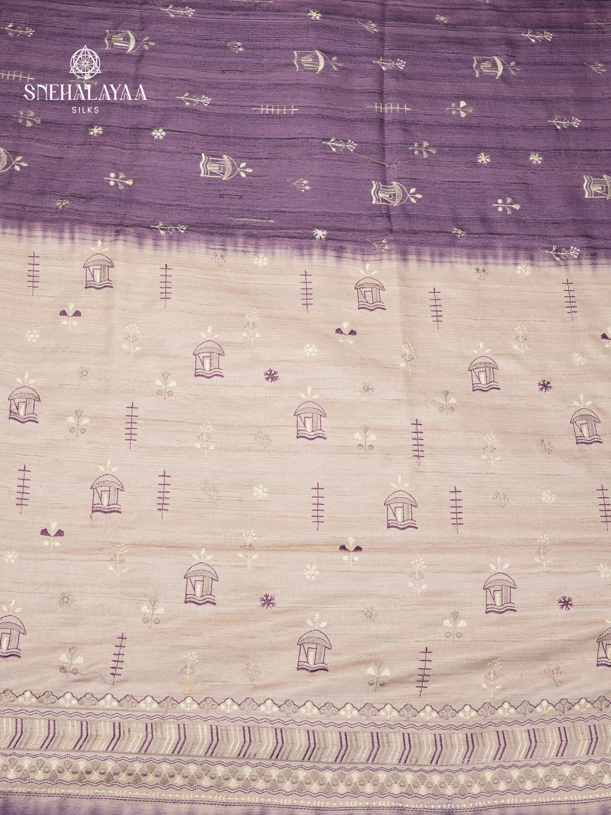 Purple Tussar Embroidery Saree