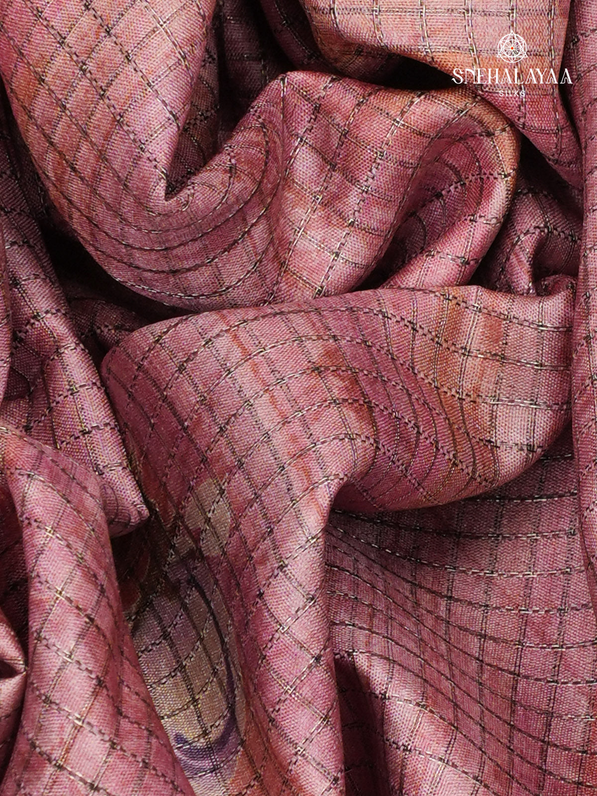 Magenta with Teal Blue Floral Printed Tussar Saree