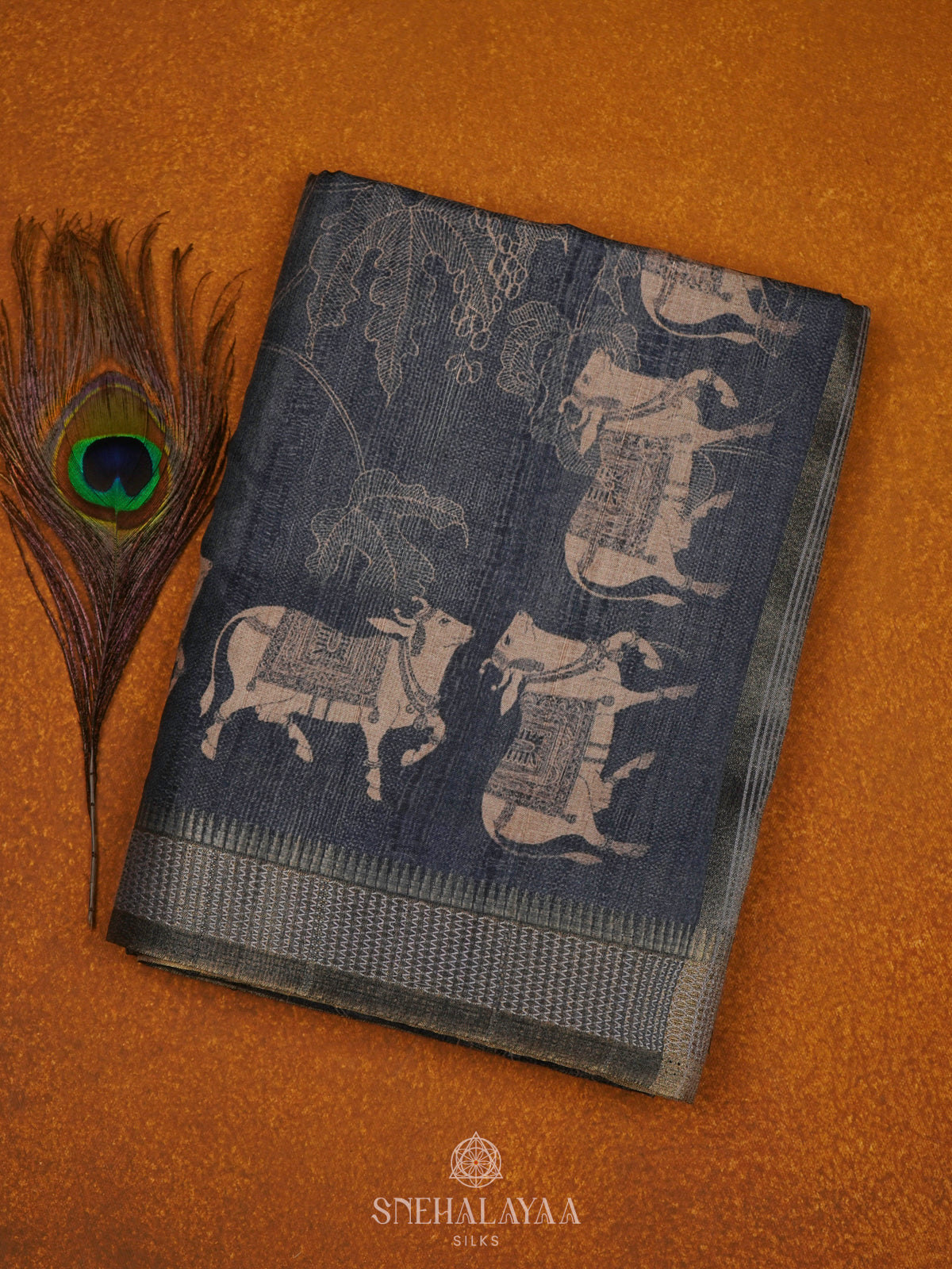 Teal Blue Tussar Saree