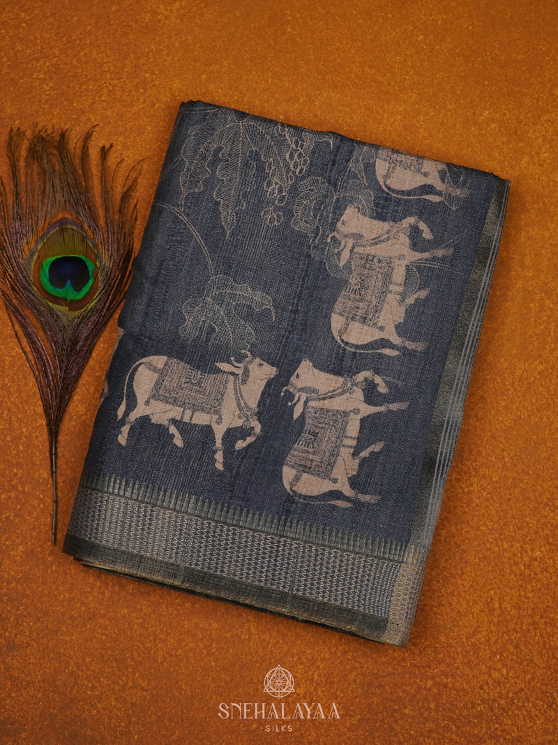 Teal Blue Tussar Saree