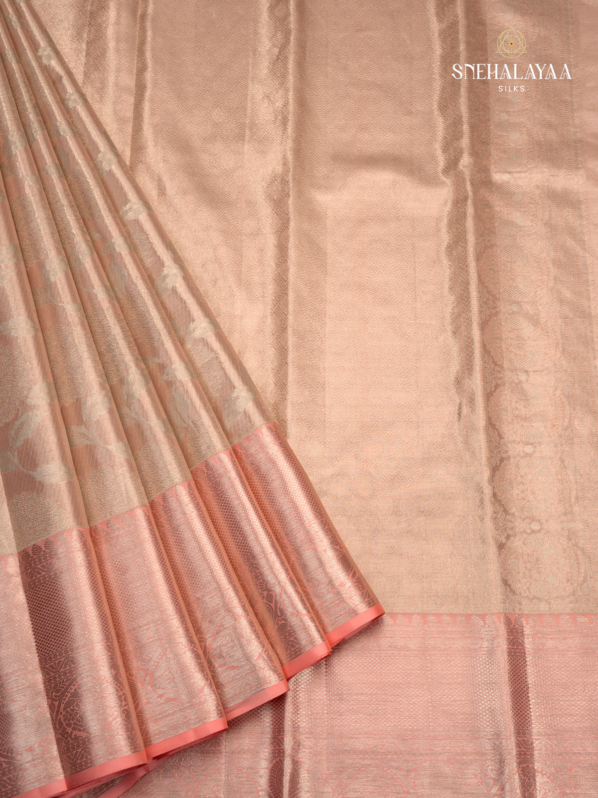 Peach Pink Kanjivaram Tissue Silk Saree