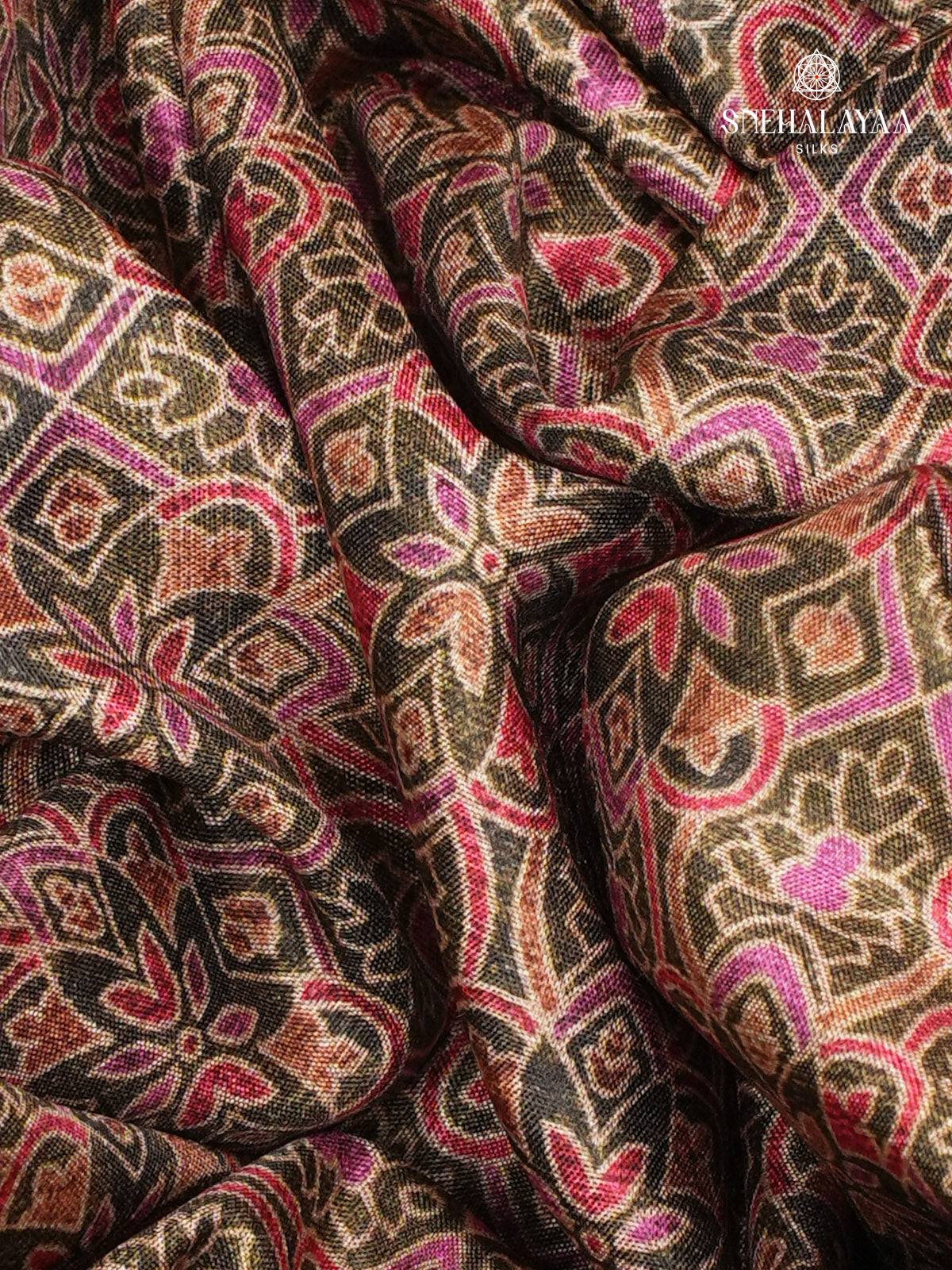 Brown Floral Printed Tussar Saree