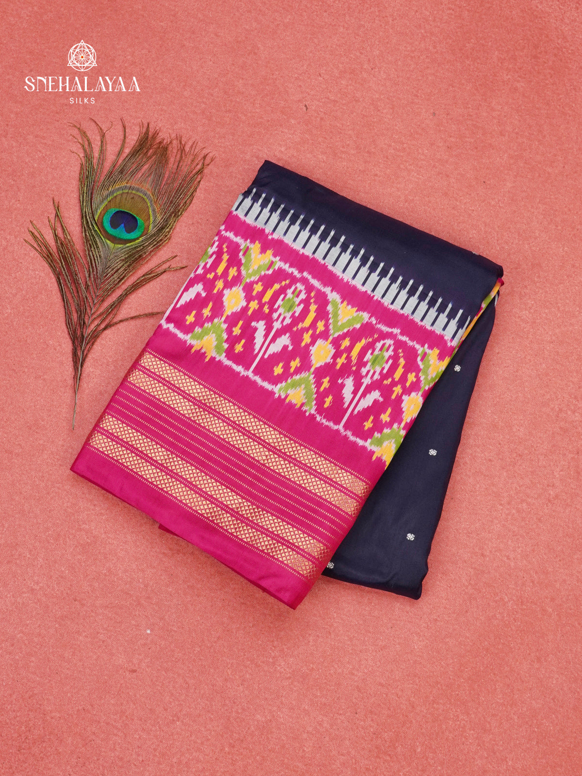 Navy Blue Ikat Saree