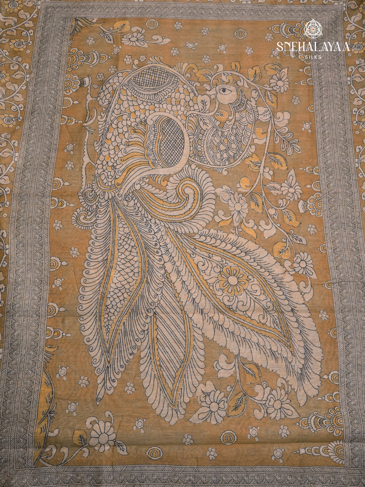 Mustard Printed Linen Saree