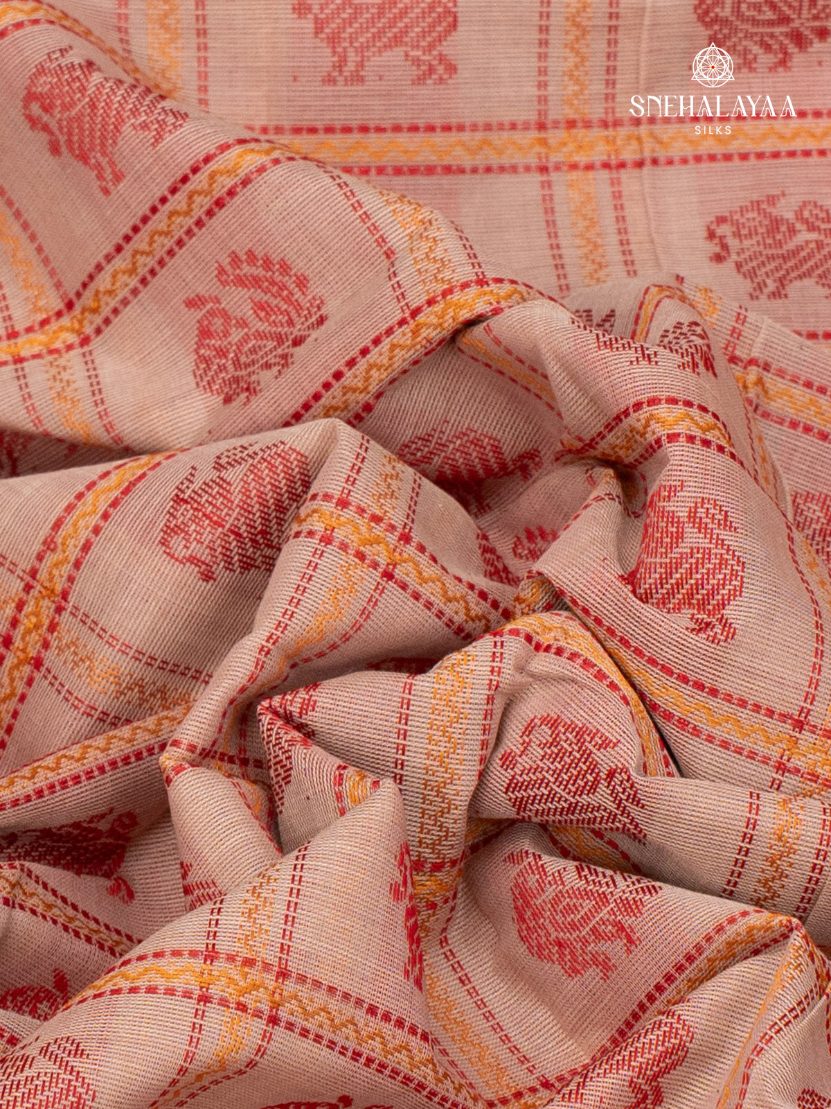 Peach Pure Kanchi Cotton Saree
