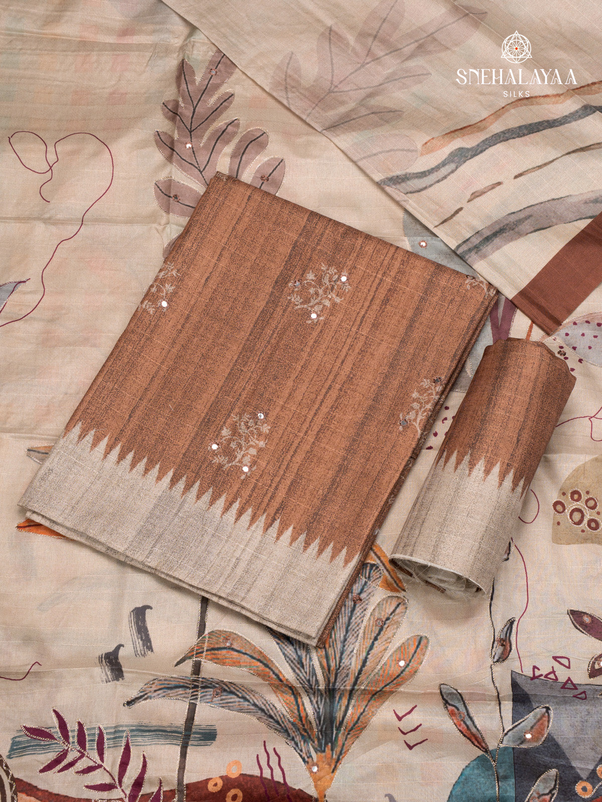 Brown Tussar 3-Piece Salwar Suit Material