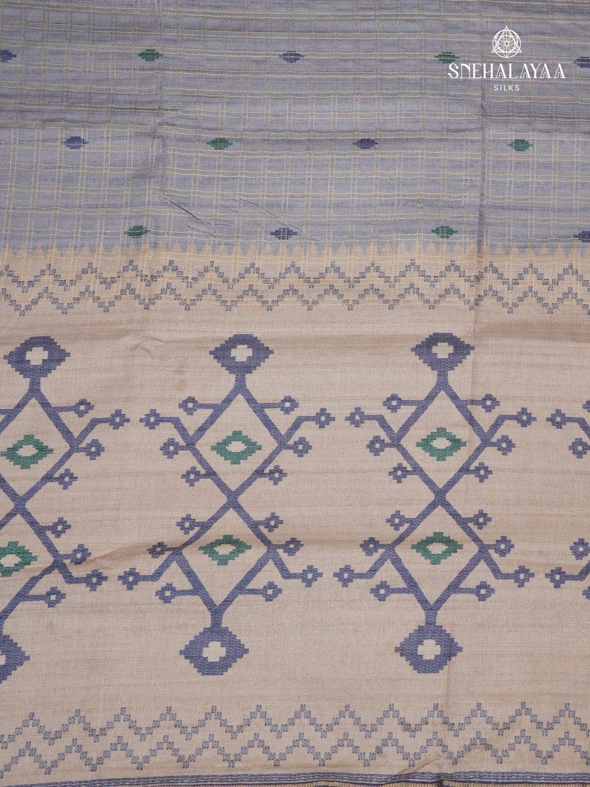 Grey Printed Tussar Saree